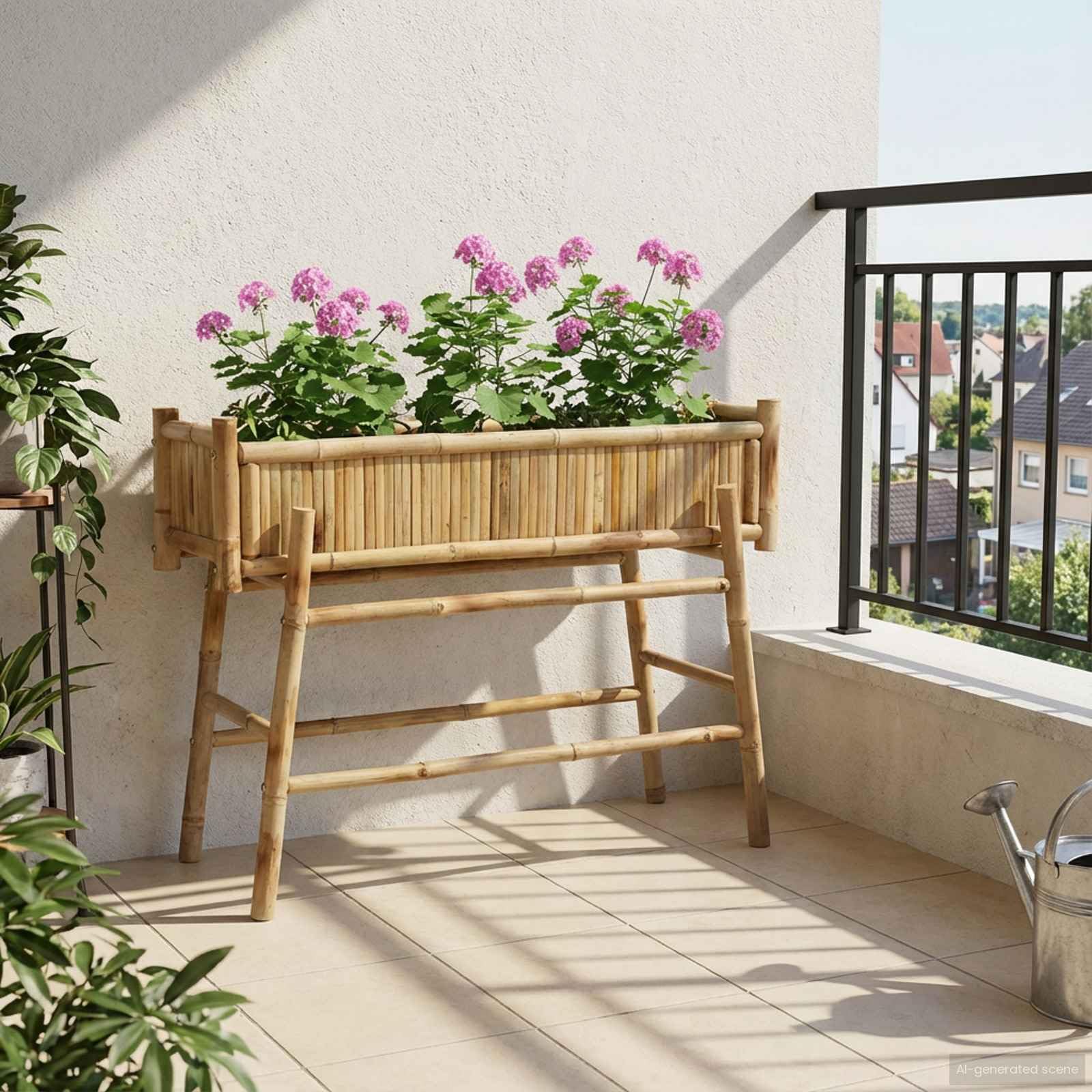 Doniczka ogrodowa z uchwytem Naturalny 100 x 38 x 74 cm Bambus Duża Skrzynka na Kwiaty na Taras Balkon Ozdobna Stabilna