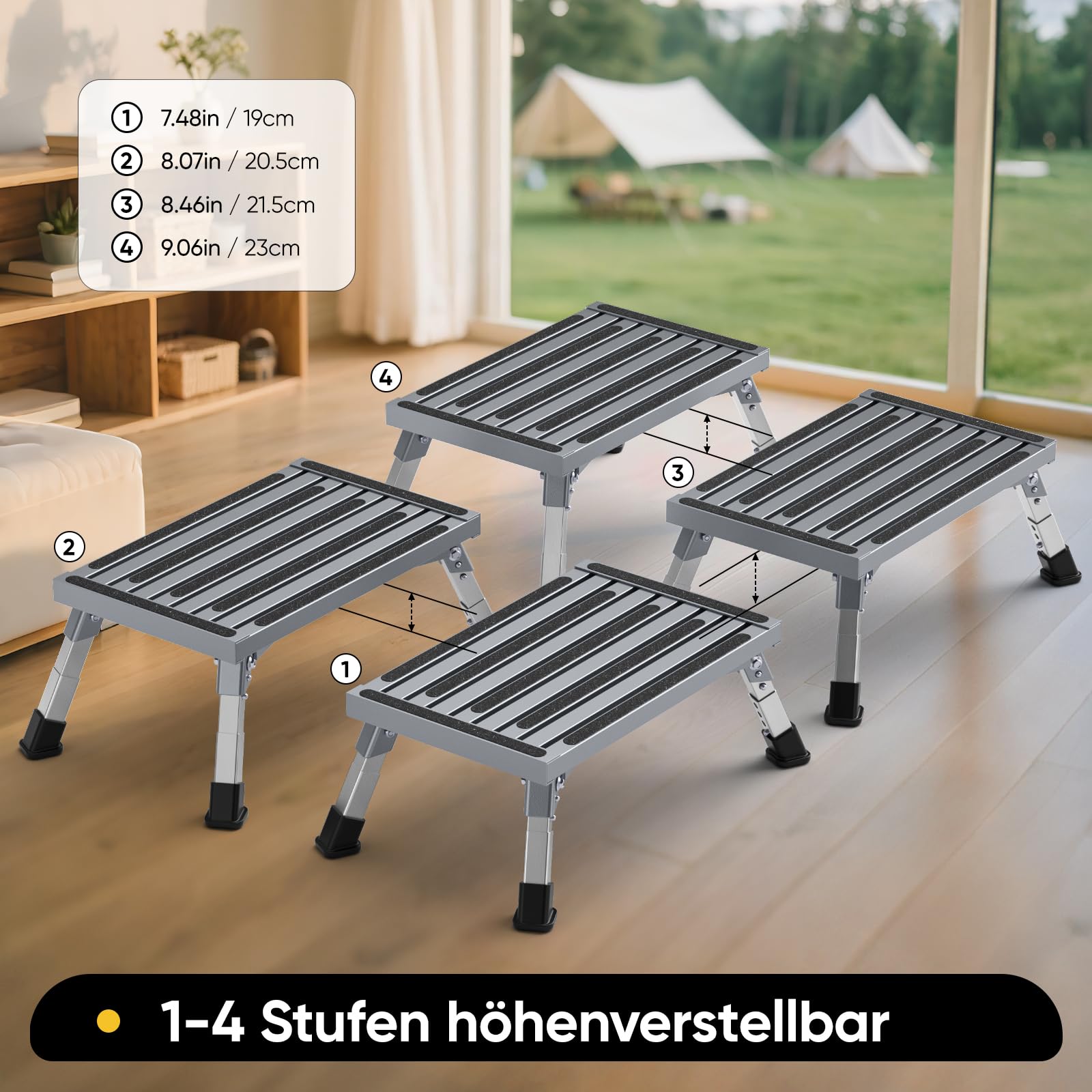 Aluminium Tritthocker Klappbar mit 350 kg Traglast & 4-stufige Höhenverstellung18-24 cm