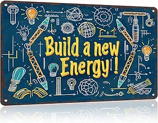 Vintage Metal Sign Decor build a new energy aa Poster Retro Funny Tin Signs For Man Cave Decor Basement Pub Farmhouse Diner Cafe Outdoor Aluminum Decorations 8×12 Inch