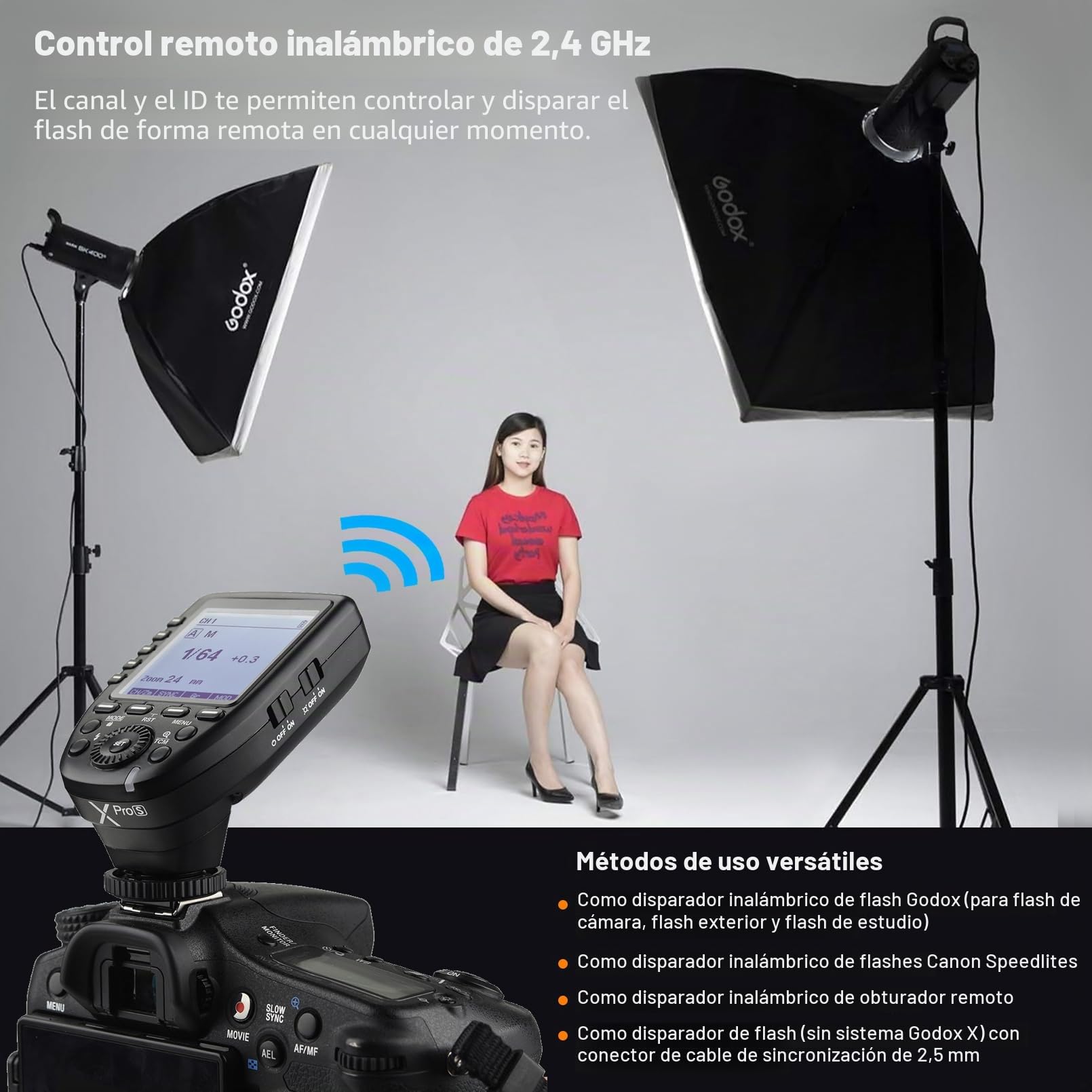 Godox XPro-S Disparador Flash，2.4G TTL Wirless X System inalámbrico Disparador Flash Alta Velocidad con Gran Transmisor LCD Pantalla para Cámara Sony