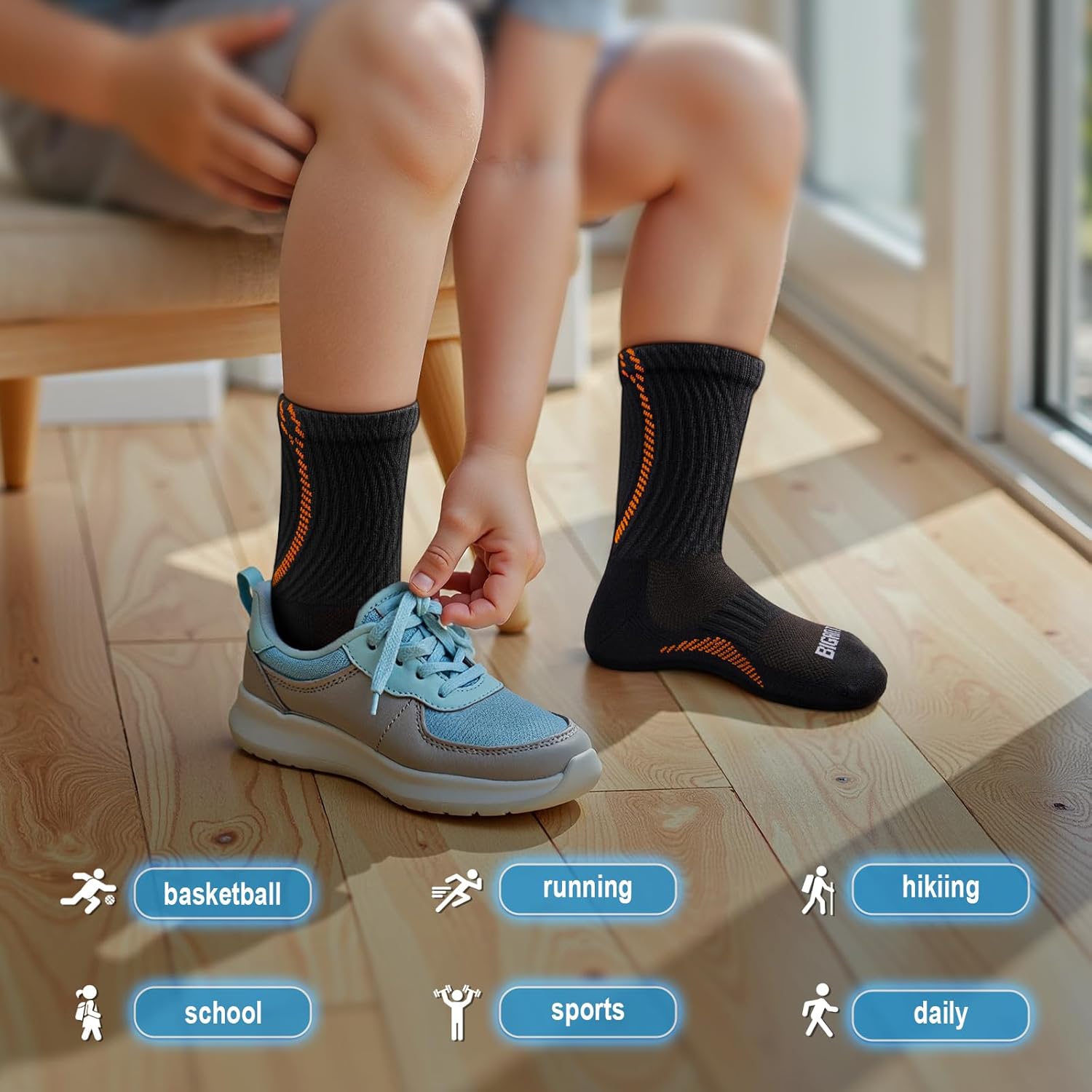 BULLIANT Boys Socks Compression Athletic Crew Socks Cushioned Running Arch Support 4 Pairs for 4-12 Years - Image 7