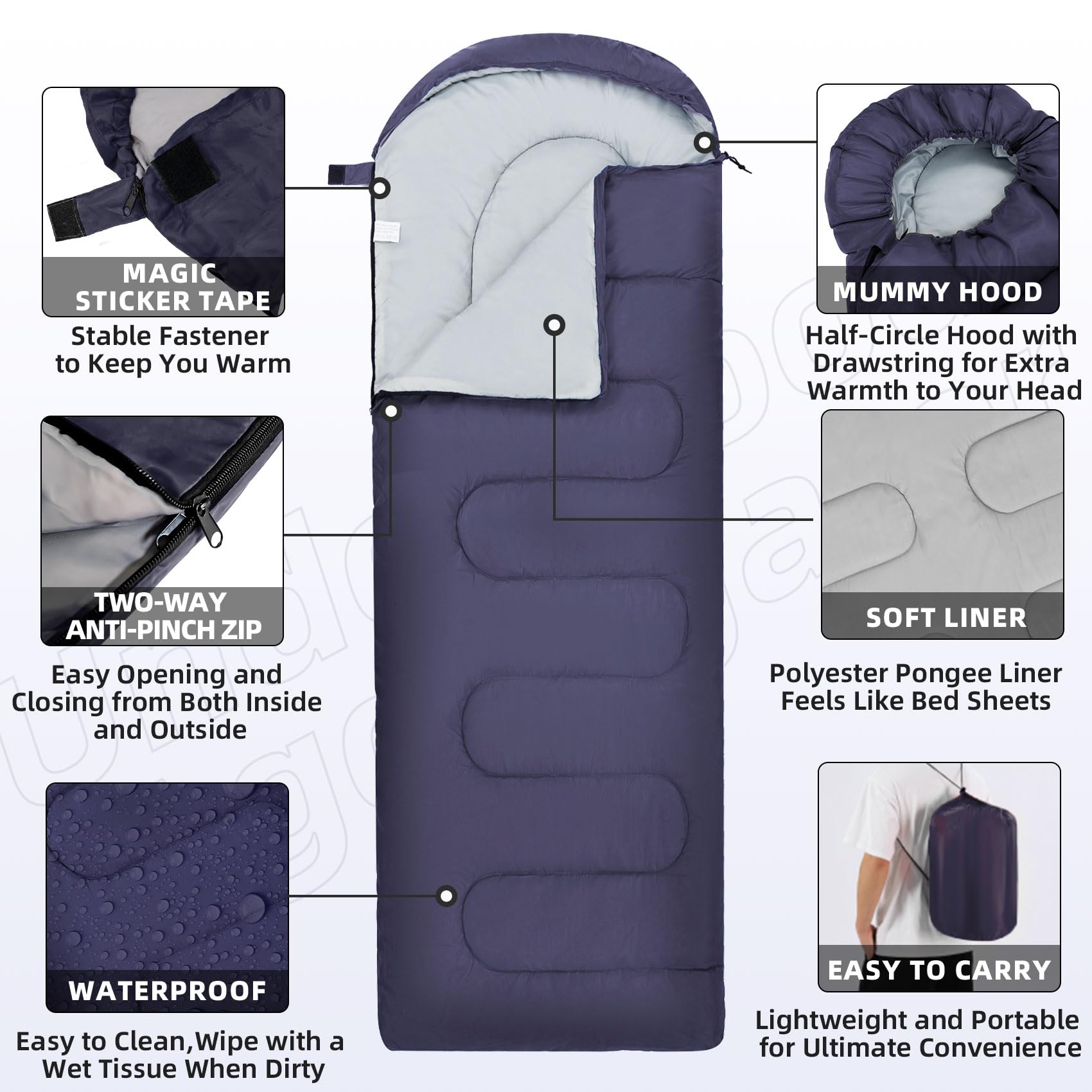 Sacs de Couchage pour Adultes et Enfants - Sac de Couchage ultraléger 3 Saisons pour Temps Froid, Compact pour la randonnée et Le Camping, Sac de Couchage léger pour Filles