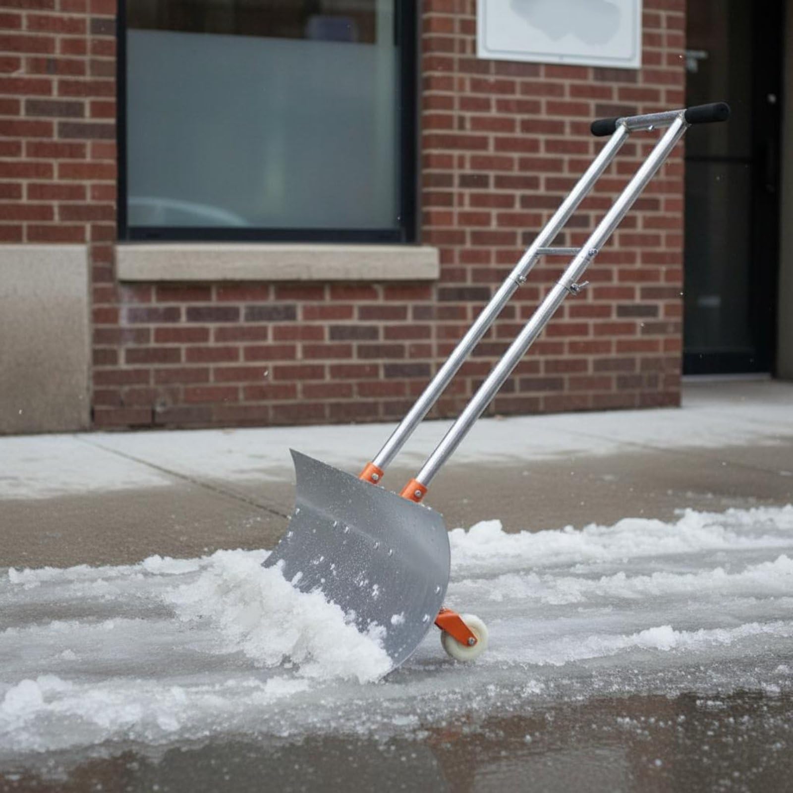 Empujador de Nieve con Ruedas Acero Inoxidable Pala de Nieve con Ruedas Diseño Ergonómico Pala Empuje Multiusos para Invierno, Pala De Nieve con Borde Dentado, 80 Cm, Doble Mango