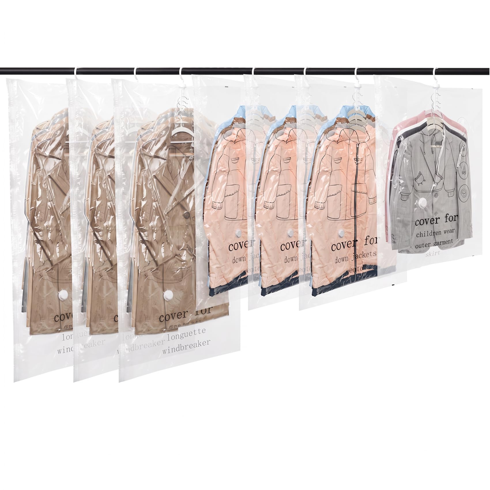 ADTO Hanging Vacuum Storage Bags(3x 135x70cm,3x 110x70cm,1x 90x70cm)