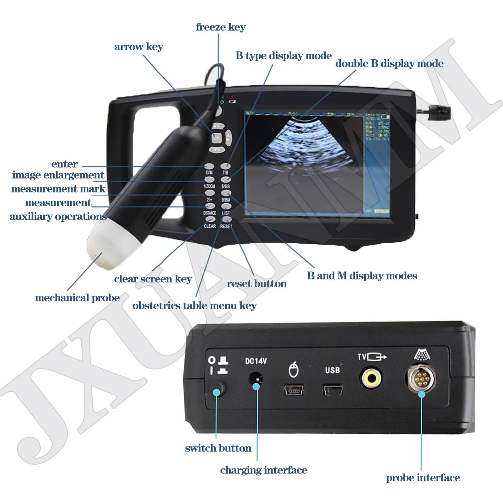 Échographe vétérinaire portable, écran LED 5,6 pouces, 16 couleurs, pour bovins, chevaux, porcs, moutons, chiens et chats en gestation.,M1