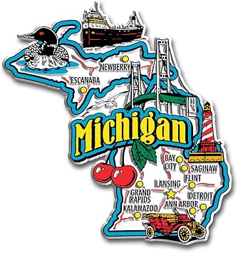 Michigan Jumbo State Magnet by Classic Magnets, 3.7" x 3.9", Collectible 3D Rubber Vintage-Style Souvenirs and Gifts Made in the USA
