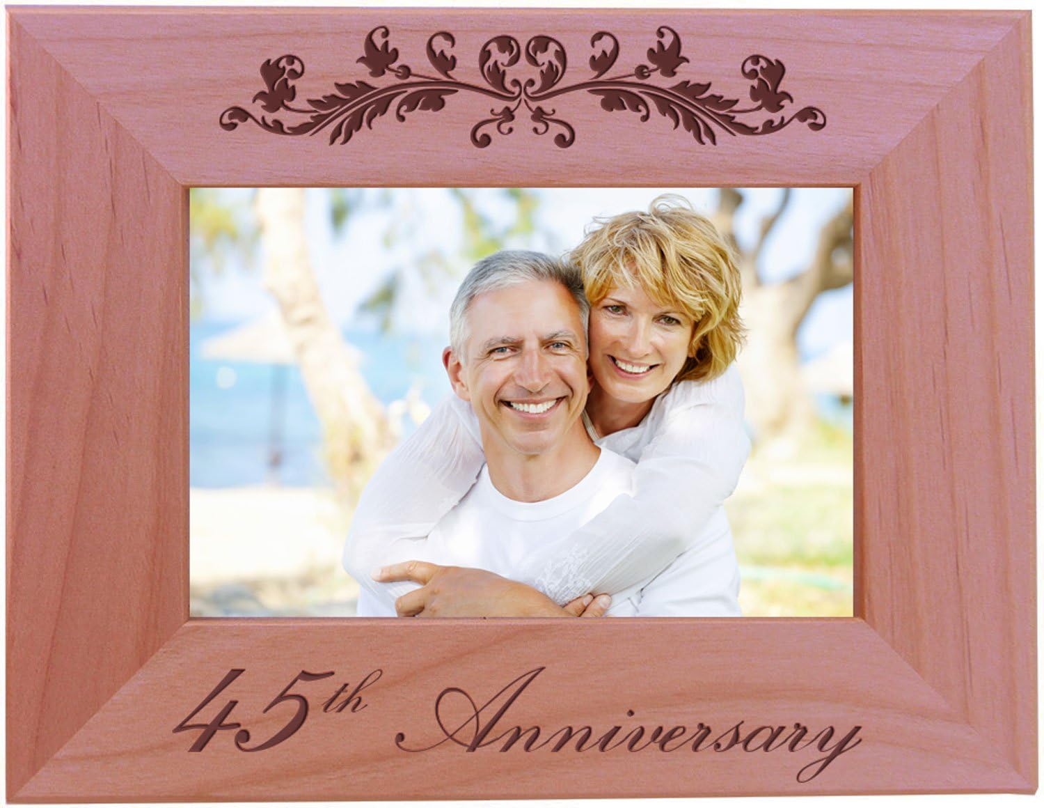 CustomGiftsNow 45th Anniversary - Engraved Natural Alder Wood Tabletop/Hanging Wooden Wedding Picture Frame (4x6-inch Vertical)