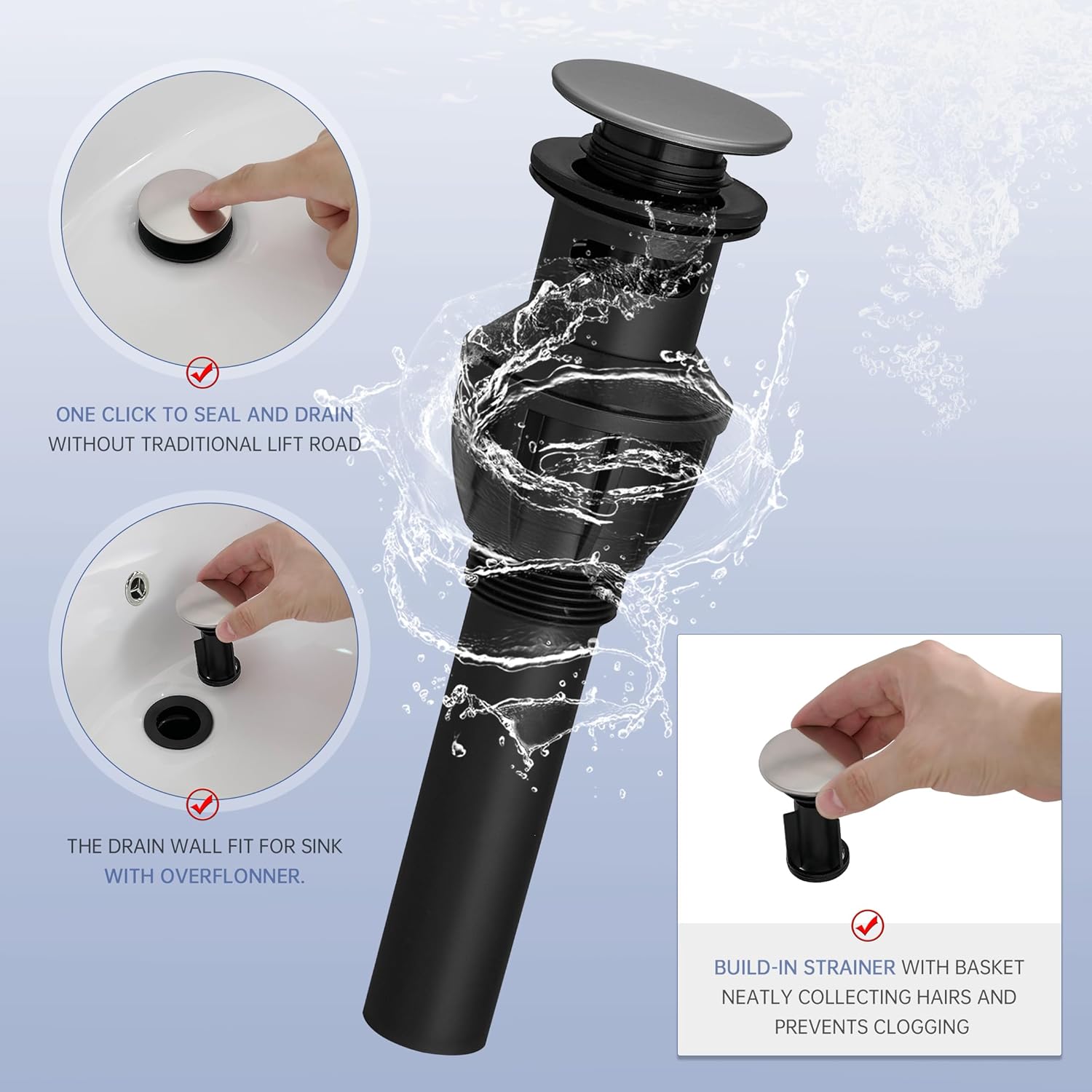 FRANSITON Bathroom Faucets with Pull Out Sprayer, 4 Inch Brushed Nickel Bathroom Faucet 3 Hole, 2 Handle Pull Down Sprayer Bathroom Sink Faucet with 360 Swivel Spout, Metal Pop-Up Drain, - Image 6