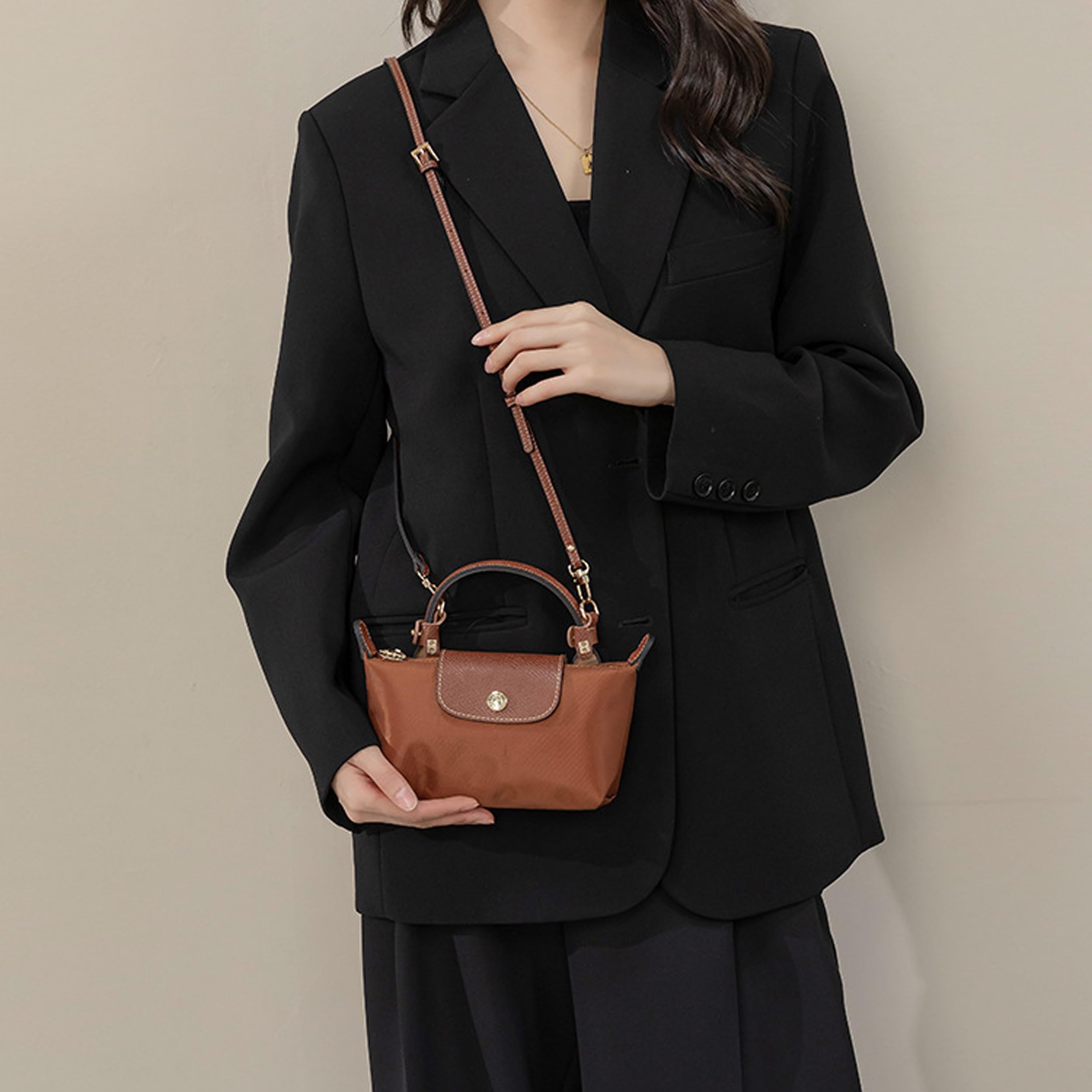Pasek na ramię do torebki Longchamp, mini Bag Straps z 2 adapterami na ramię, regulowany pasek zastępczy o regulowanej długości, skórzany pasek na ramię, regulowany pasek na ramię do toreb (1,2