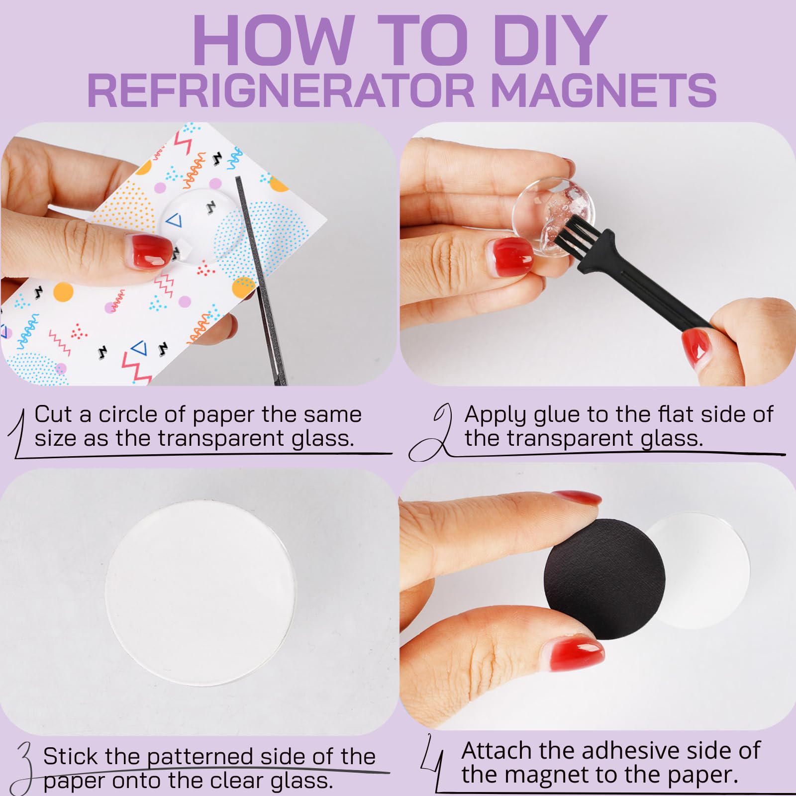 Generic 100Pcs Craft Magnets Glass Ceramic Ferrite Magnet with Adhesive Backing and Transparent Clear Glass Cabochons for DIY Craft Fridge Refrigerator Magnets (50 Sets,1nch) - Image 5