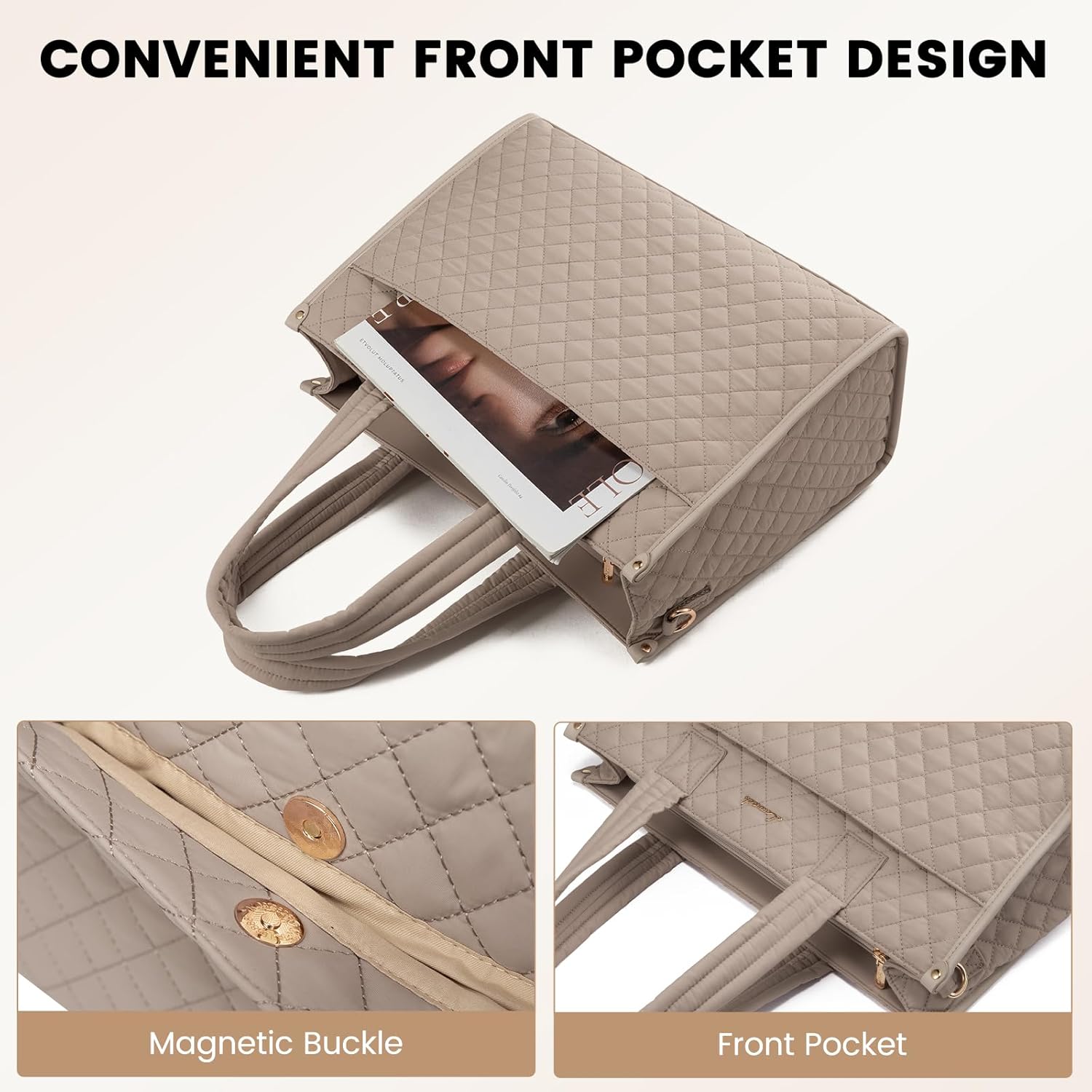 LOVEVOOK Laptop Tote Bag for Women,Canvas Work Tote Bag for Women with Clutch Purse,15.6 Inch Computer Briefcase Bag,Professional Teacher Business Office Bag,Lightweight Shoulder Travel - Image 3