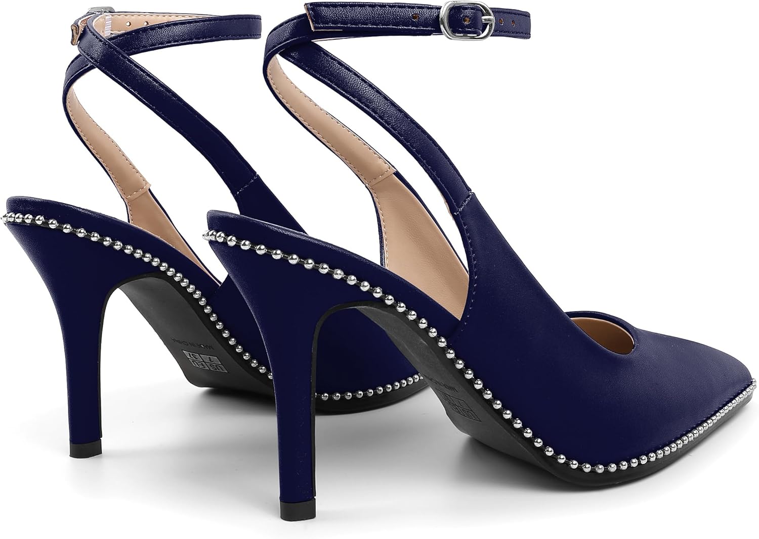 Soireelady Women Slingback High Heel Beaded Pumps Pointed Toe Stilettos Slip On Strappy Heels Ankle Strap Dress Pumps Shoes 3.5 Inches