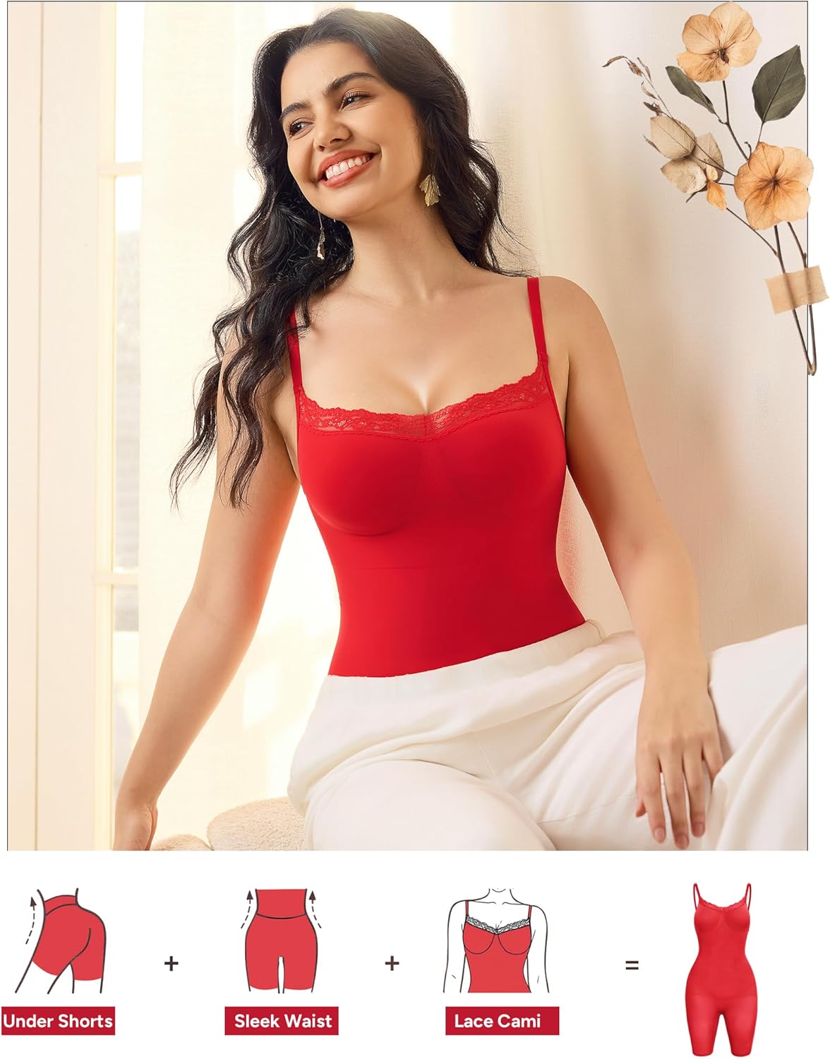 Nebility Shapewear Bodysuits for Women Tummy Control Body Shaper Seamless Waist Trainer Lace Body Suit
