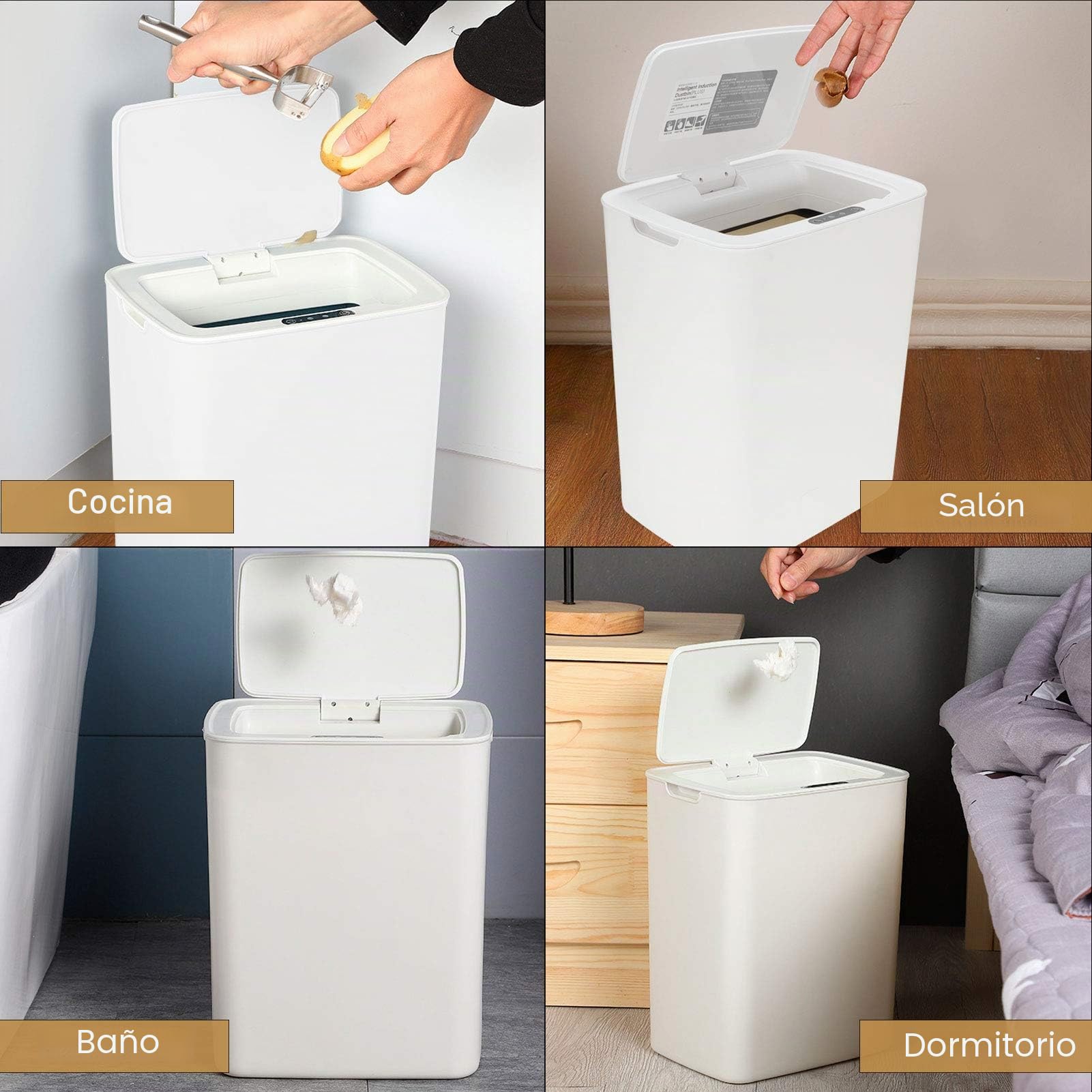Cubo de basura inteligente para cocina automático cubo de basura inteligente con sensor de infrarrojos cesta de 14 litros cocina de gran capacidad para el hogar