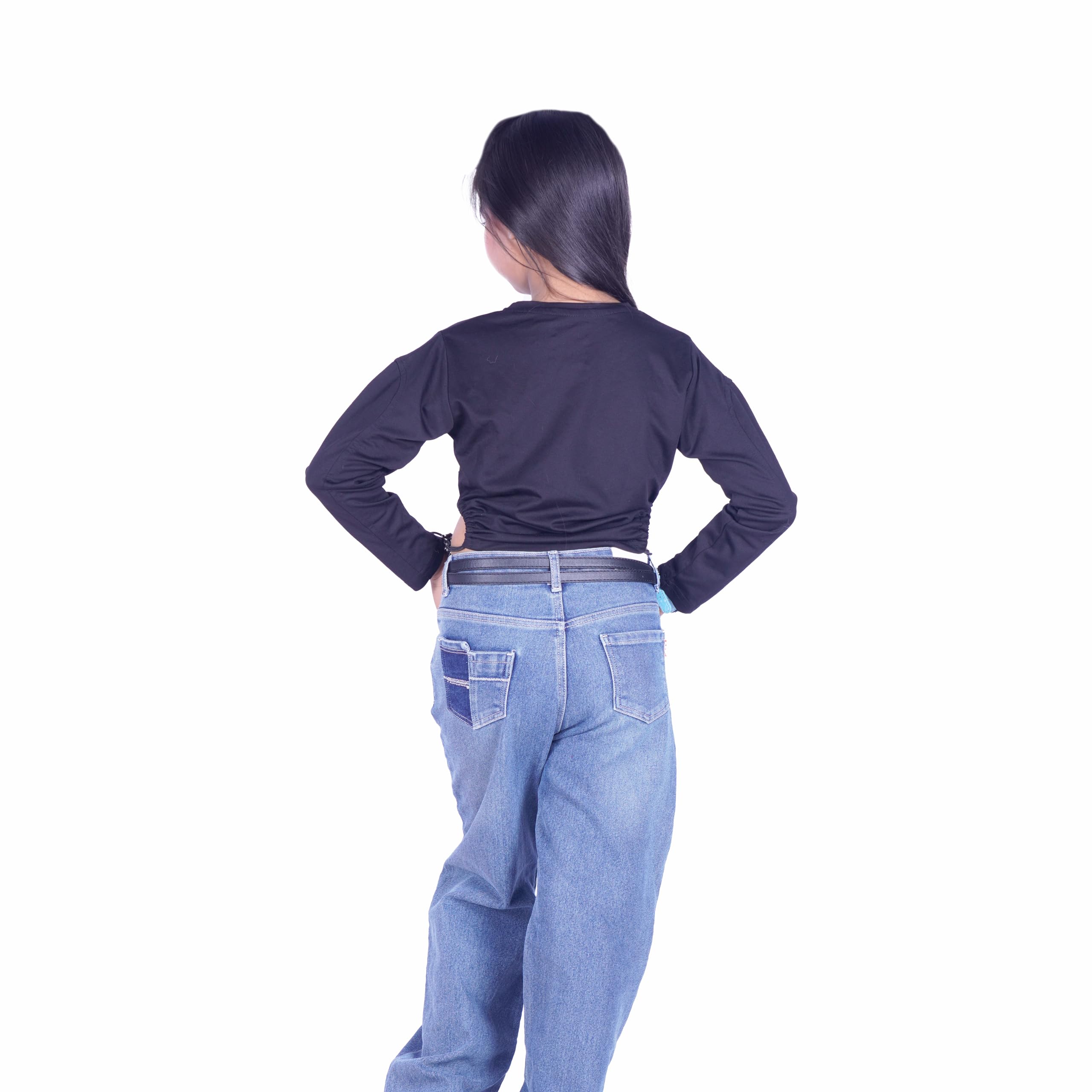 AURA STITCH Girls Stylish Full Sleeve Trendy Crop Top | Soft Comfortable Casual Wear Top for Kids & Teens | Party & Daily Wear Fashion Top Black 2