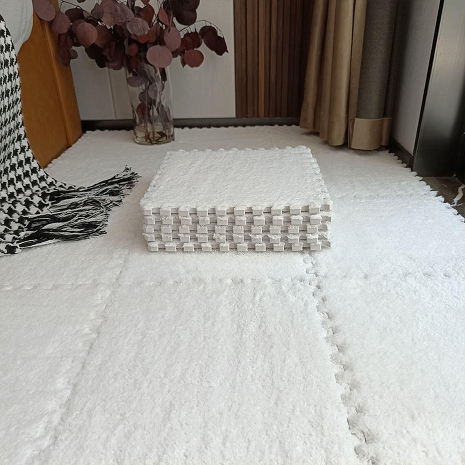 Piastrelle per Pavimenti in Schiuma per tappeti ad Incastro Splice, 18 tappeti in Schiuma di Peluche, tappetini Puzzle ad Incastro, tappetini Antiscivolo, tappeti in schi,White-One Size