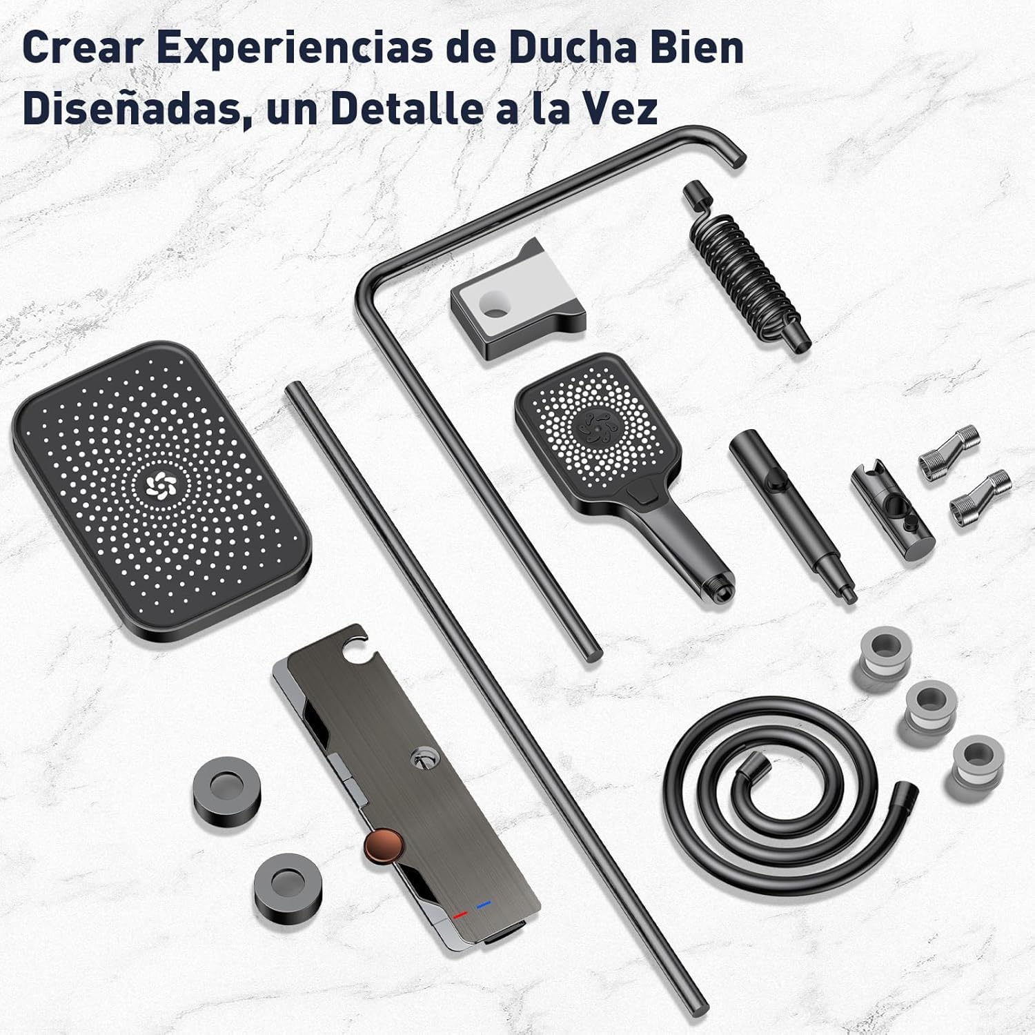 Columna Ducha con Grifo, Panel Control Piano 4 Modos y Altura Ajustable, Cabezal de Ducha XL estilo Lluvia, Ducha de Mano, Rociador auxiliar y Grifo Cascada, Grifo Ducha Termostatico Bañera