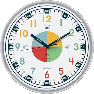 OWLCONIC Telling Time Teaching Clock for Kids Clock - Analog Clock for Kids Bedrooms Playroom Homeschool Decor, School Classroom Learning Clock, Educational Clocks for Kids Learning to Tell Time