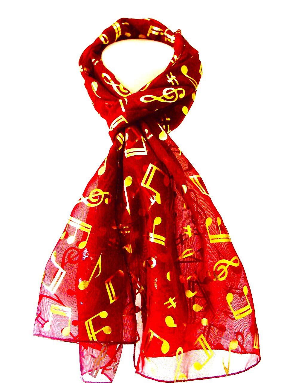 Women's Burgandy Long Gold Foil Musical Note Scarves Stole Wrap Neck Choir Scarf (Burgandy)