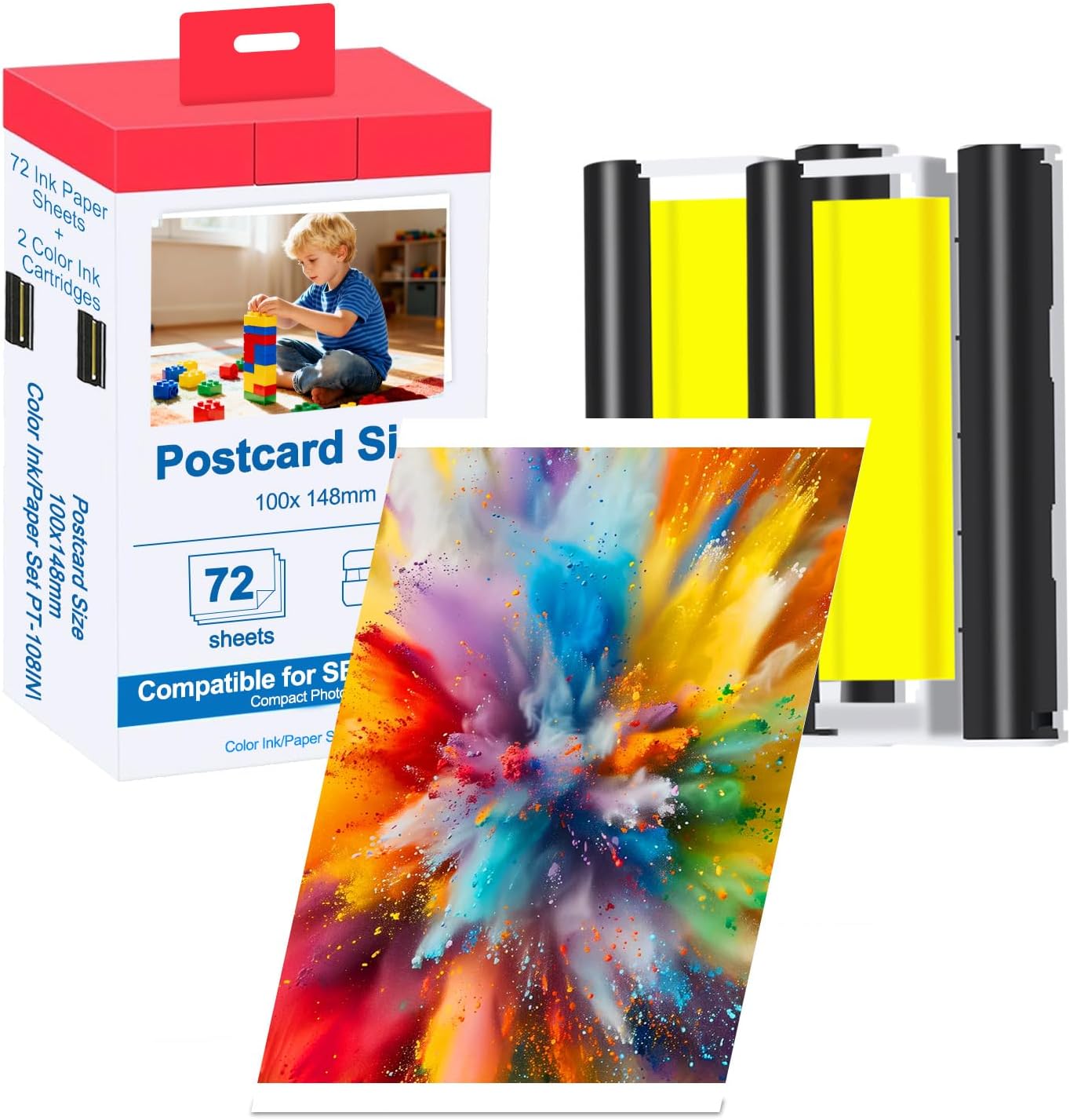 Compatible with Canon Selphy CP1500 Ink and Paper, KP-72IN(2 Color Ink Cassette and 72 Sheets 4 x 6 Paper Glossy) for Selphy CP1500 CP1300 CP1200 CP1000 CP910(2 Color Ink and 72 Sheets)