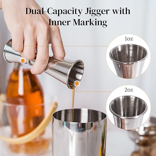 Miniatura 8 de X Home Kit de camarero con soporte de bambú, juego de coctelera de 15 piezas para entusiastas y principiantes  Incluye coctelera de Martini, Jigger