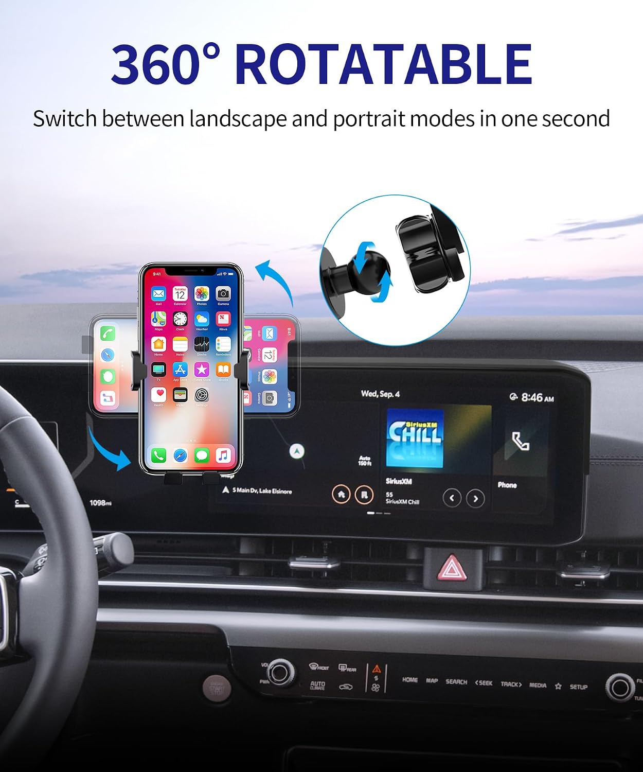Car Phone Holder for Kia Carnival 2025-2026, 12.3" Screen Fixed Clip, Auto Accessories Navigation Bracket, Interior Decoration Mobile Phone Mount, 360° Rotation