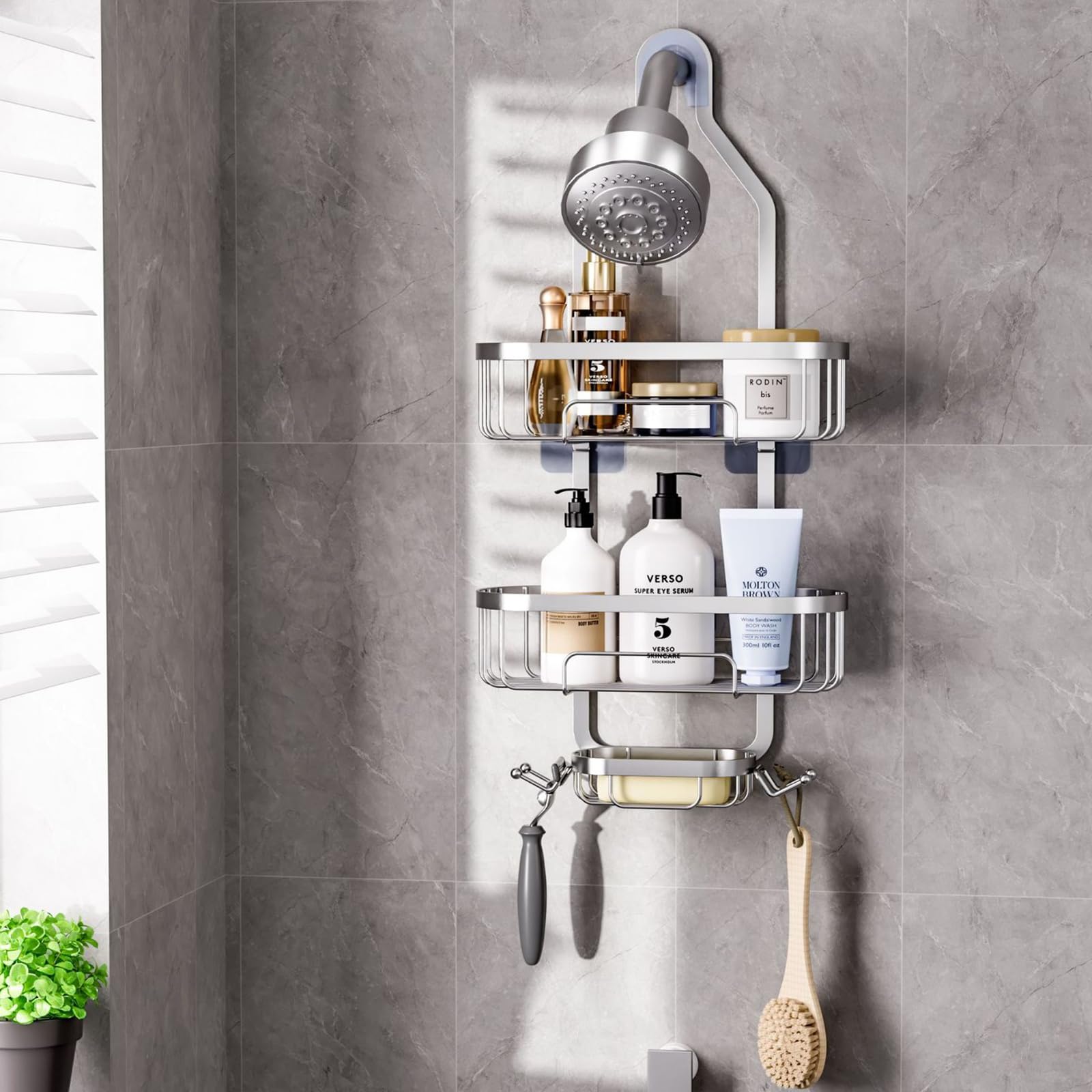 Ycpasta Shower Caddies Hanging Shower Caddy Bathroom Organizer No Drilling Inside Bath Shower Rack Shelves Over Shower Shelf