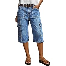Flamingals High Waist Straight Leg Capri Jeans for Women Cargo Summer Baggy Wash Flap Pocket Denim Crop Jeans