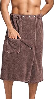 Men's Shower Wrap Towel Bath Wrap with Snap Closure and Pocket | Men's Bath Towel Wrap, Knee Length Wrap Cut, Snap Closure Side Pocket, All Season, Shower Gym Pool Hotel Travel