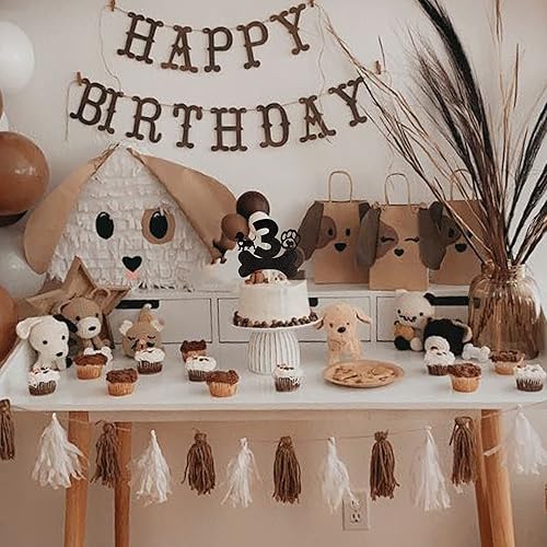 Miniatura 7 de 1 pieza de decoración para pastel de tercer cumpleaños con purpurina negra con pata de perro de tres años de edad, cachorro de perro, hueso de hueso