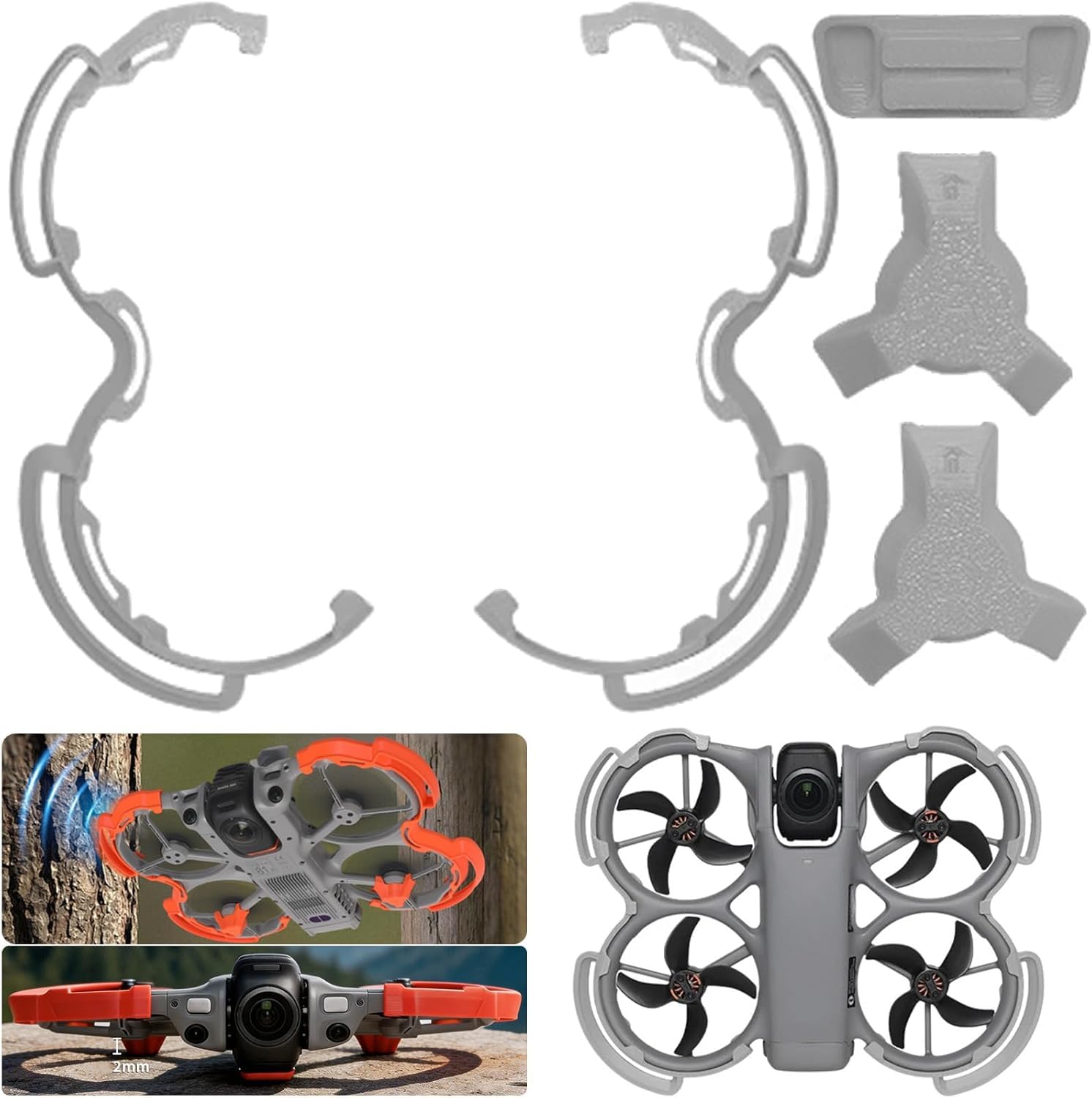 Protección Kit para dji Avata 360, Hélices Protector+Tren de Aterrizaje, Gimbal Cubierta Protectora Anillos Protectores Patas Extensibles Soporte Drones Accesorios para dji Avata 360 (Grey)