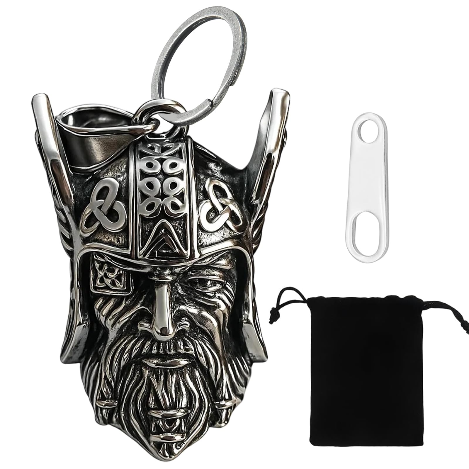 Clochette Moto Viking – Guardian Bell en Acier Inoxydable, Amulette Protectrice & Porte-Bonheur inspiré des Symboles Nordiques. Pour Moto, Porte-Clés ou Décoration Intérieure