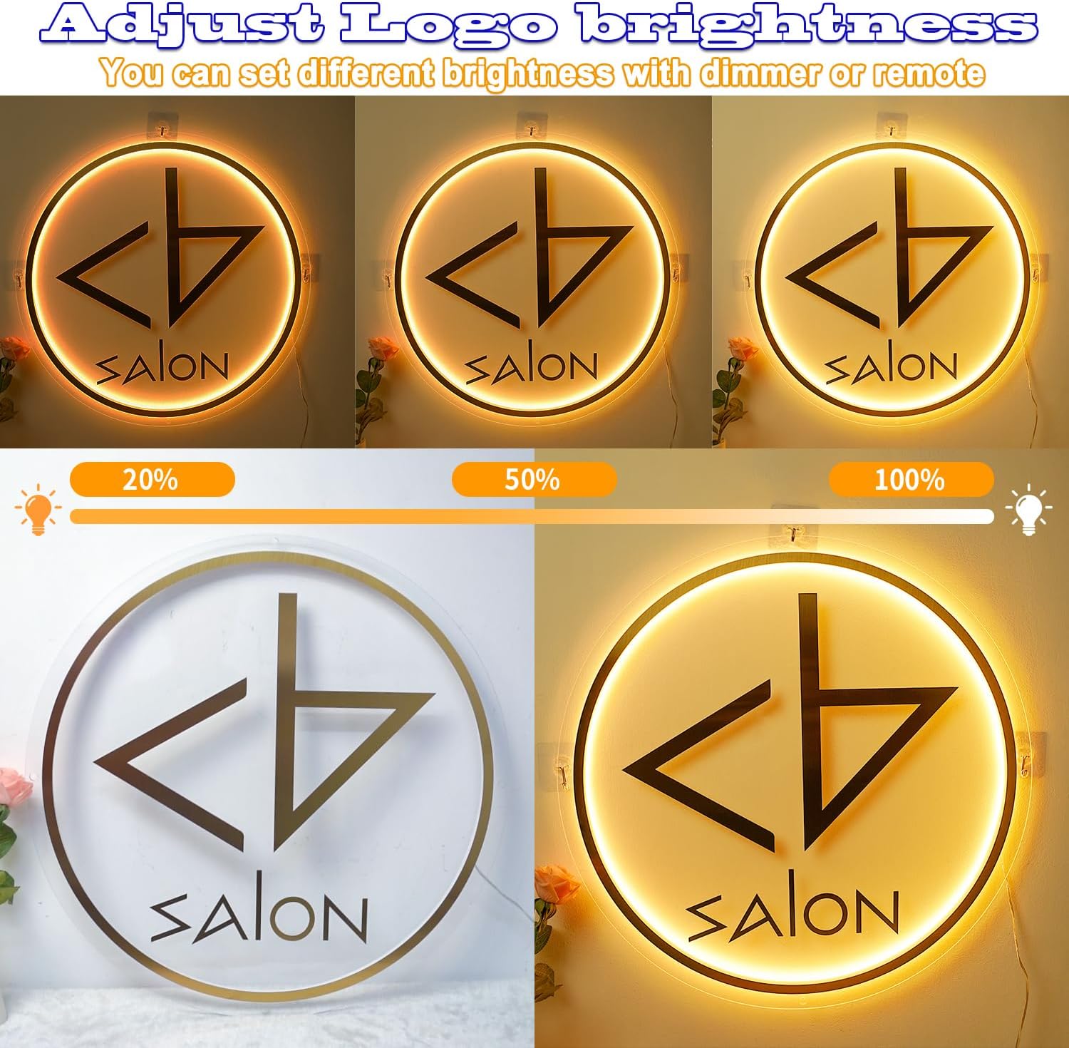 Custom Backlit Logo Sign, Plug/Battery Personalized Led Backlight Metal/Acrylic Round Sign for Business Wall, Wall Mount Lighted Signs Customizable for Spa Beauty Studio Office Room Storefront Decor
