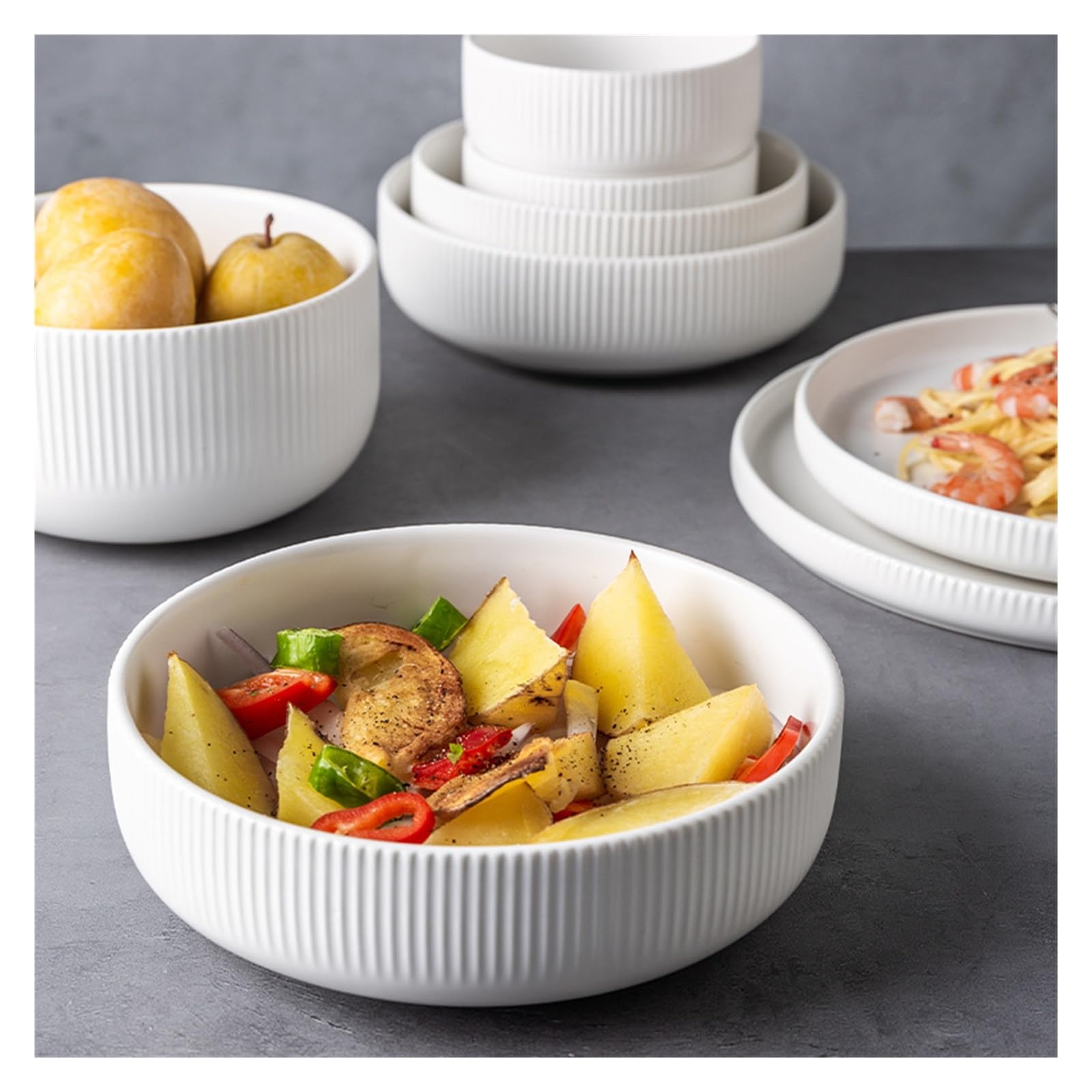 Geschirrset Keramik Matt Glasiert Salat Gerichte Suppe Schüssel Abendessen Platten Servieren Tablett for Home Restaurant(W 4.5inch Rice Bowl)