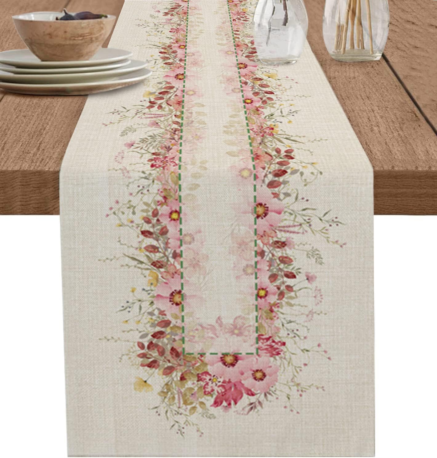 LBHAUSE Cotton Linen Table Runner Short 36 Inches, Pink