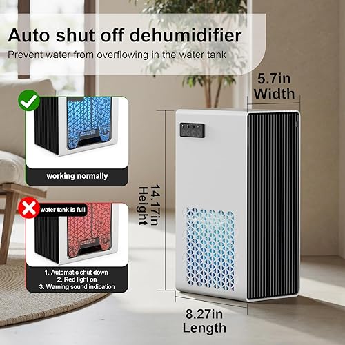 Miniatura 5 de Deshumidificadores para el hogar, tanque de agua de 99 onzas para dormitorio, sótano, baño, caravana con apagado automático, manguera de drenaje,