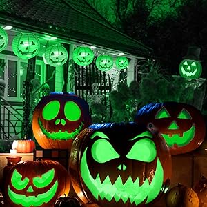 Litake Halloween Jack-O-Lantern Lights Dimmable Timer Color Changing Pumpkin Lights Remote Control LED Battery Operated Lights with Push Touch Stick on Pumpkin Lighting for Halloween Decoration 3 Pack