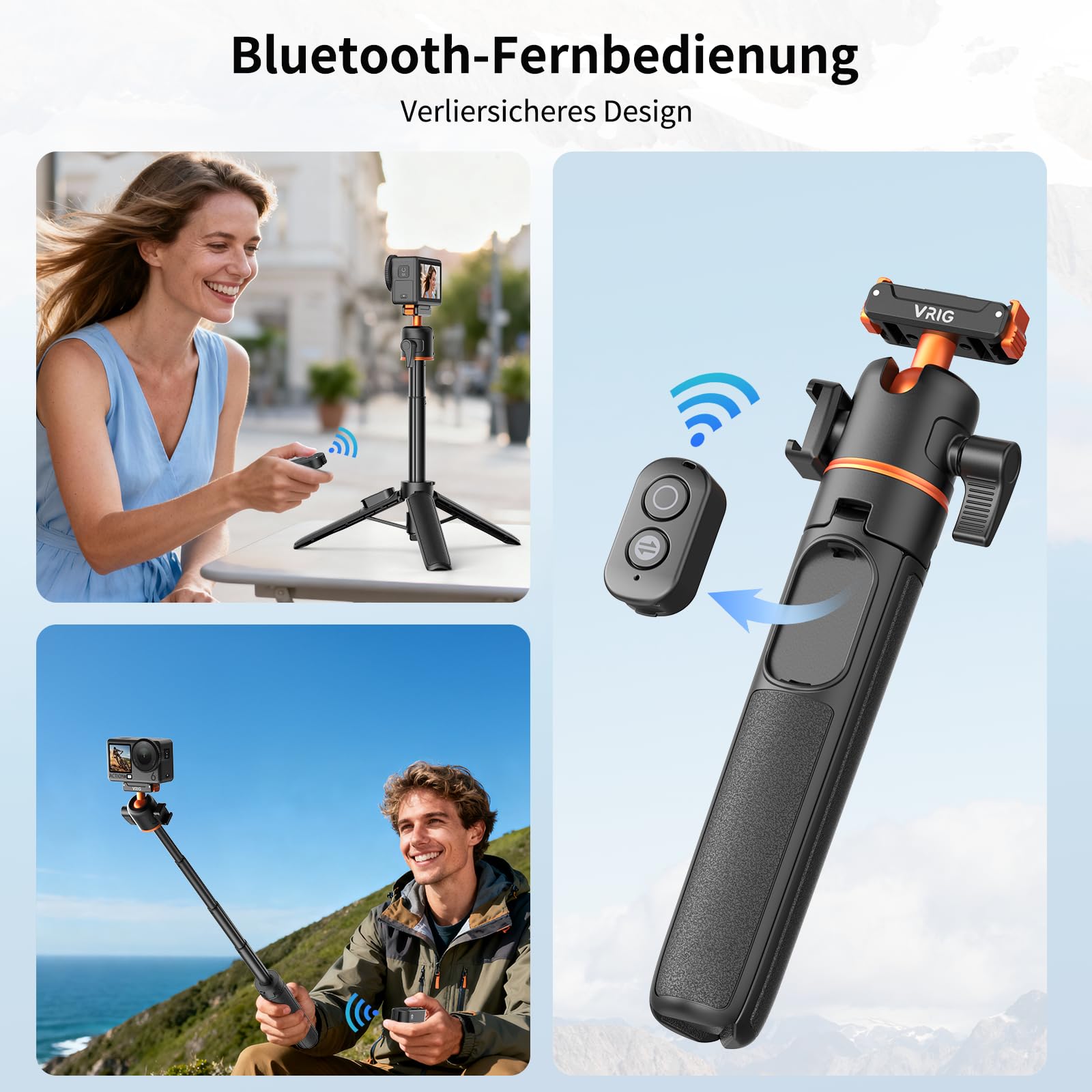 VRIG AC-90S Selfie Stick Stativ für DJI Osmo Action 6/5 Pro/ 4/ Osmo 360 | 55 cm Verlängerungsstab mit Magnetischer-Schnellwechseladapter & Fernbedienung für Vlogs, Live-Übertragungen und Reisen