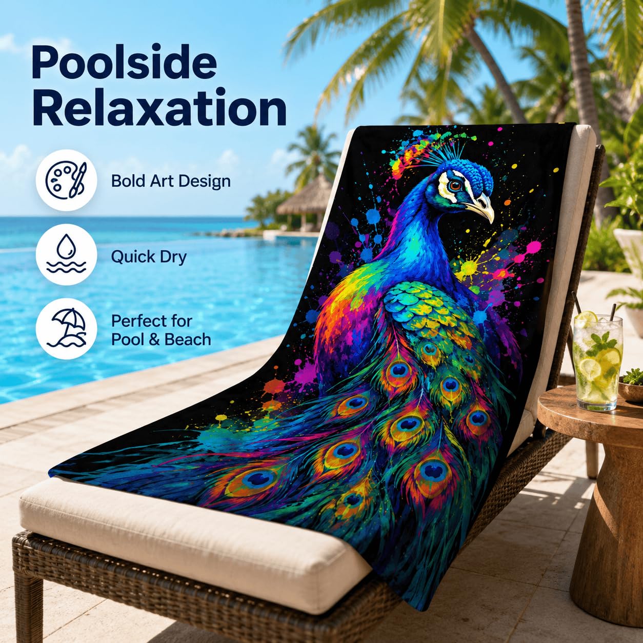 Serviette de Plage Paon Coloré Microfibre Rapide 200x200 cm