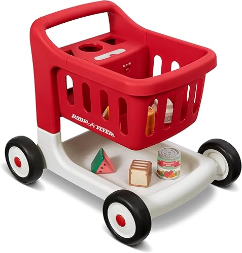 Radio Flyer Escanea y clasifica el carrito de compras con luces y sonidos, andador de bebé con ruedas, carrito de compras rojo para niños a partir