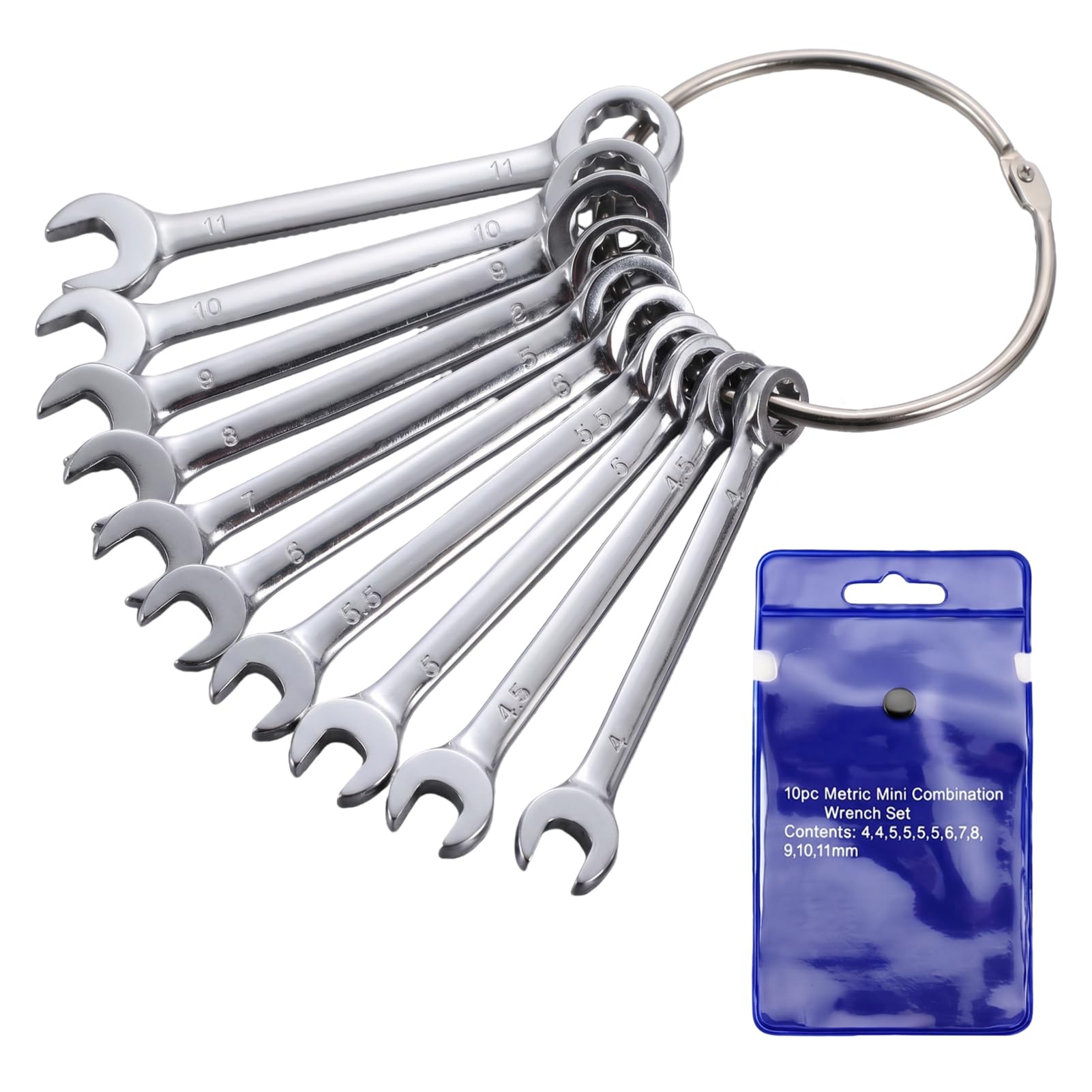 orwayhu 10 Pcs Small Spanner Set 4-11mm Metric Mini Combination Open and Box End Ignition Wrench with Portable Storage Pouches and A Ring for Tight Spaces, Ignition, Home Appliance Industry