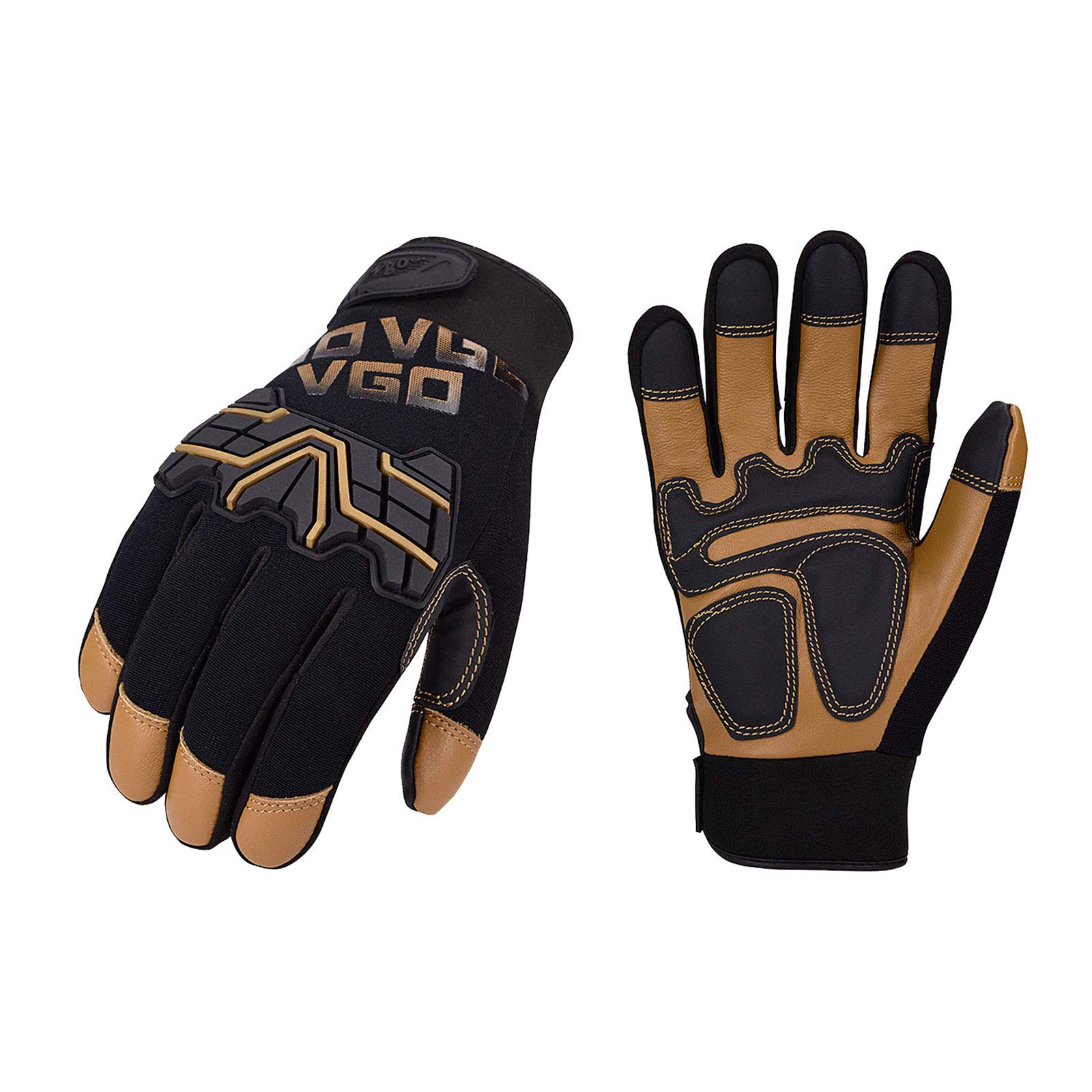 Vgo... Work Gloves Men Touchscreen Anti Impact,Utility Gloves in Goat Leather for Warehouse Mechanics Carpenter, 1 pair (XL,Brown,GA9617) — view 16