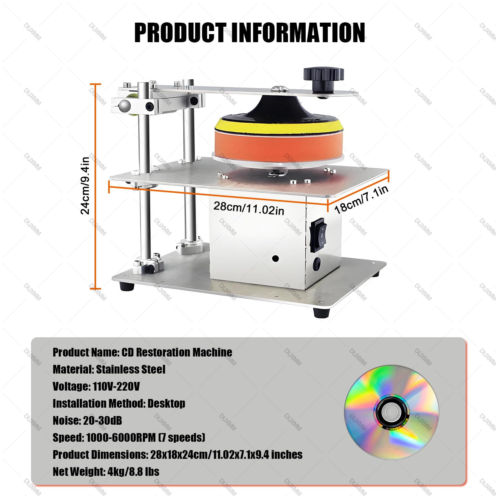 Macchina di riparazione per lucidatura a disco, Mini levigatrice a disco a 7 velocità 6000r/min, Kit di riparazione CD elettrico per graffi, Correzione disco illeggibile per negozio di noleggio