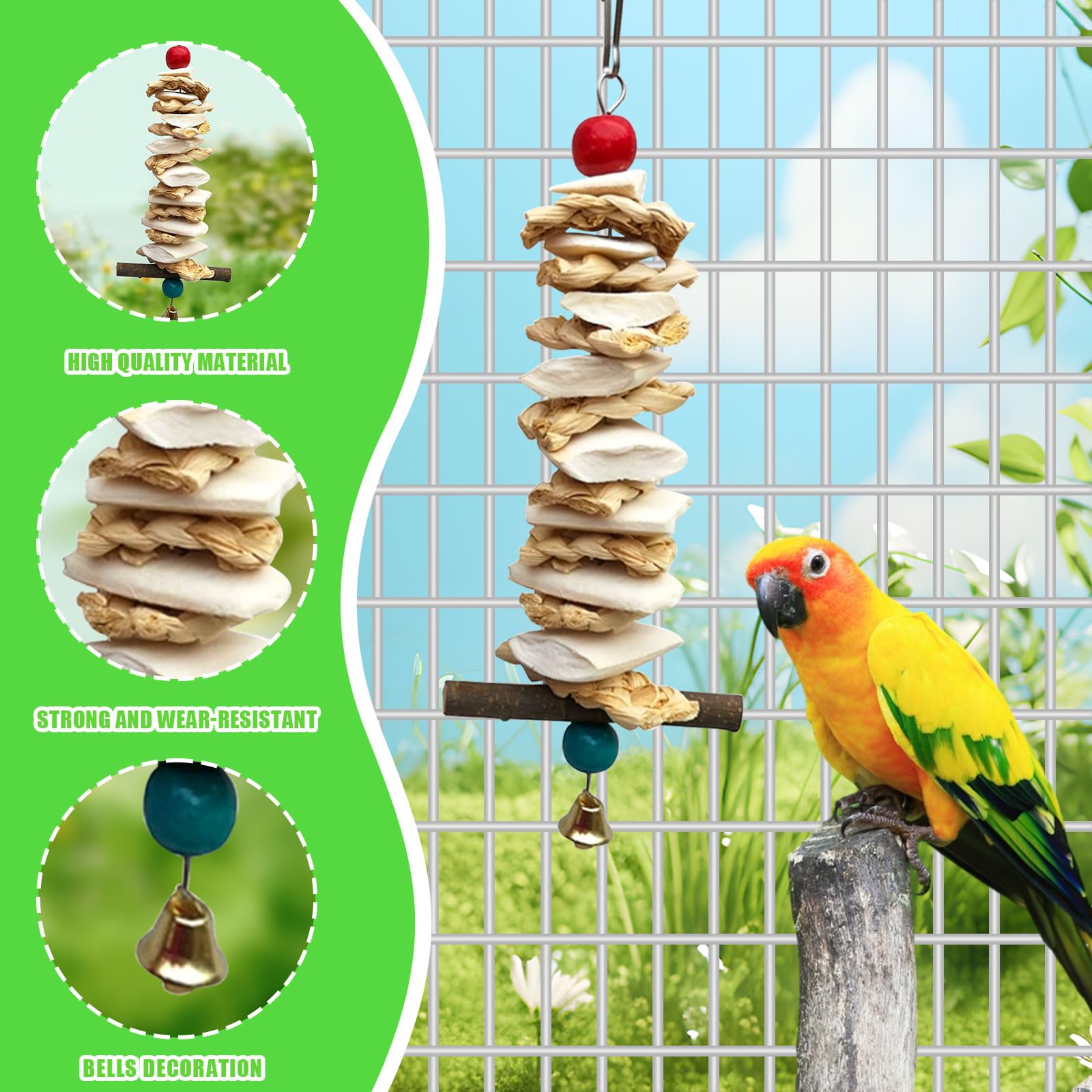 Cuttlefish Bone Budgie Toys,1PC Grass Cuttlefish Corn Parrot Teeth Grinding Chew Treats Toy with Bell,Calcium Supplement Bird Chewing Toys for Parakeets Cockatiels Conures Budgies Lovebirds (B) - Image 4