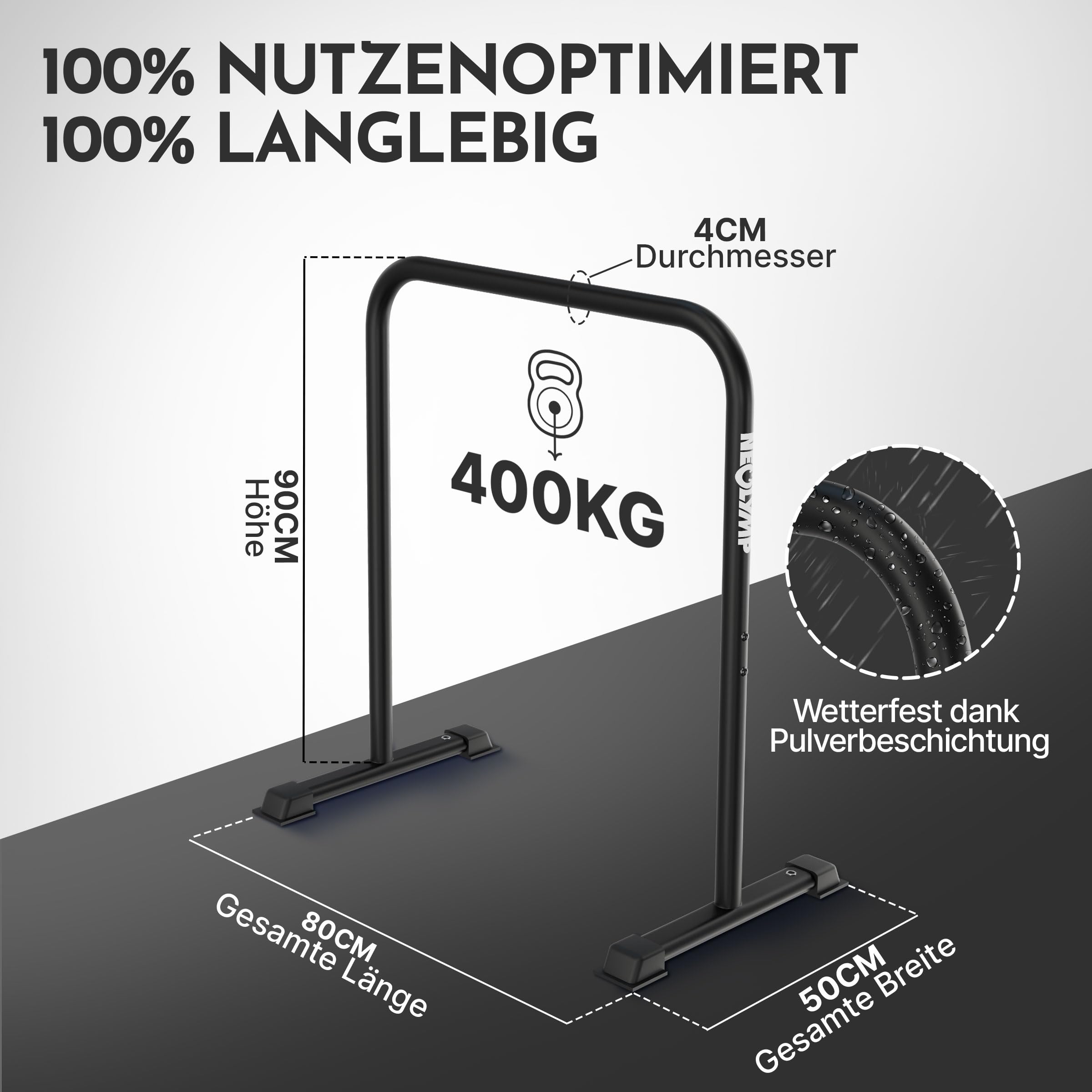NEOLYMP Dip Barren Calisthenics Equipment – 400 kg belastbare Dip Station mit E-Book - verstellbare Breite – 90 cm Höhe mit rutschfesten Füßen – rostfreie Dip Stange Fitnessgeräte für Zuhause