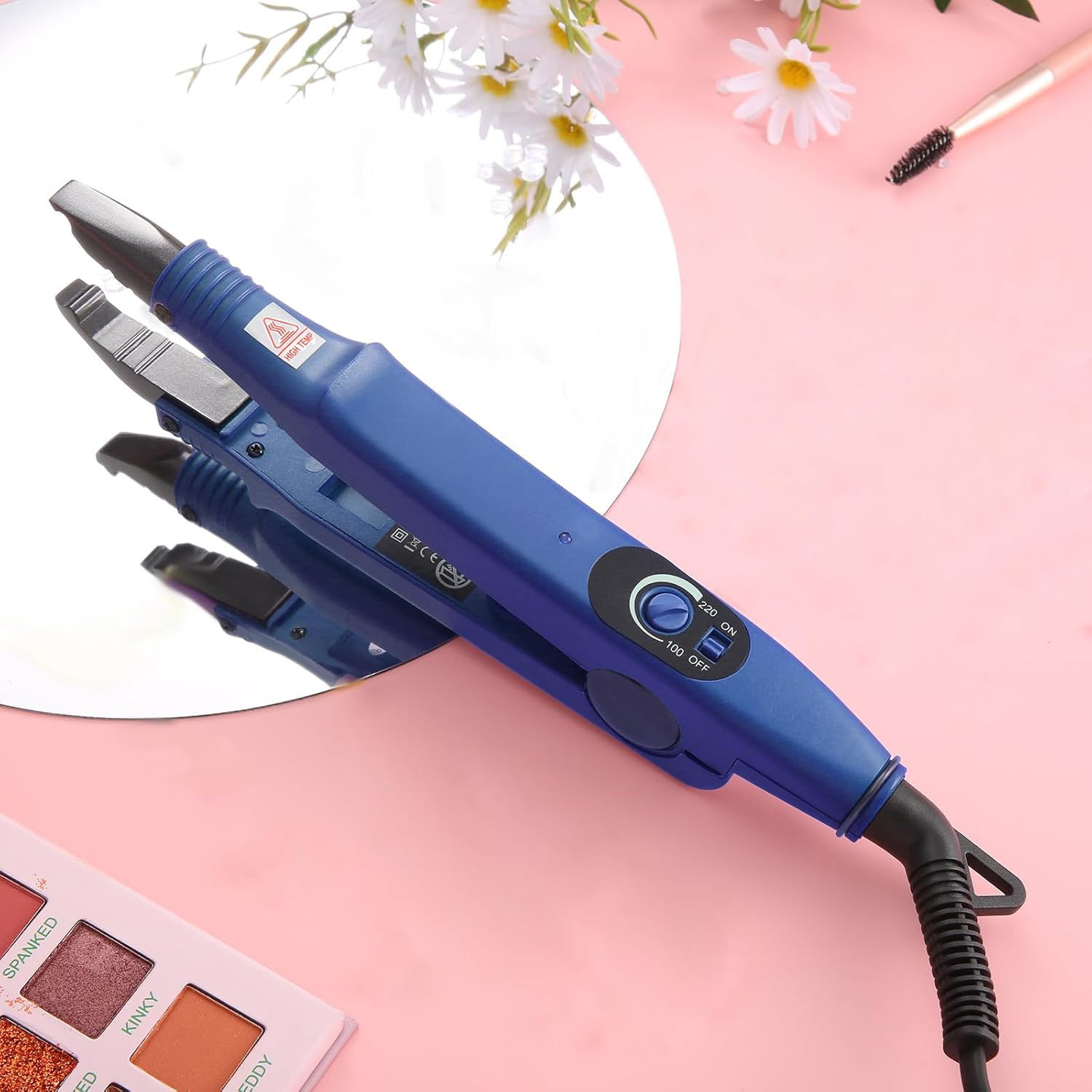 Hair Extensions Iron Fusion Keratin Hair Extensions Heat Tool Heat Connector Wand with Fusion Glue Protector Template Hair Clip Finger Protector 2 Bag Keratin Glue Granule Bead(Blue)