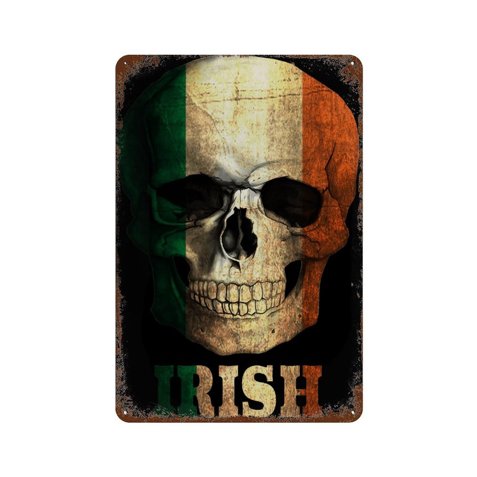 KWQDOZF Skull Irish Flag (2) Theme Metal Tin Sign,Vintage Iron Hanging Plate Vertical with Rust Poster Wall Decor 8x12inch