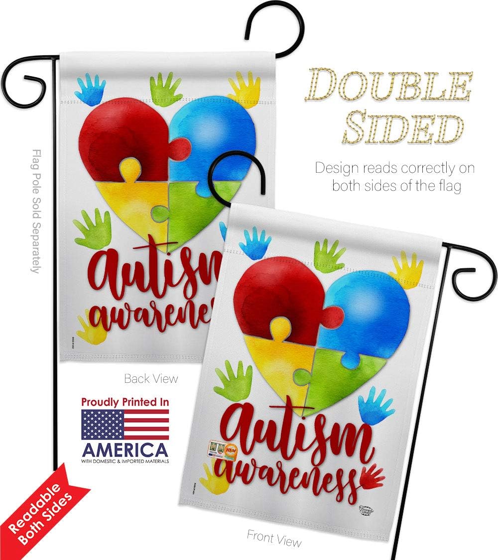 Autism Awareness Garden Flag Set Wall Holder Support Inspirational Survivor Ribbon Prevention Cancer Breast BLM Small Decorative Gift Yard House Banner Double-Sided Made In USA 13 X 18.5