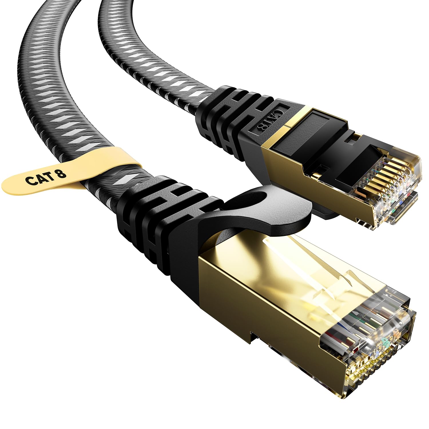 VOIETOLT Cat 8 Lan Kabel, 40Gbps/2000Mhz Flaches Geflecht Netzwerkkabel Ethernet Kabel, S/FTP RJ45 Gigabit Patchkabel für PS4/5, für Modem, für Router