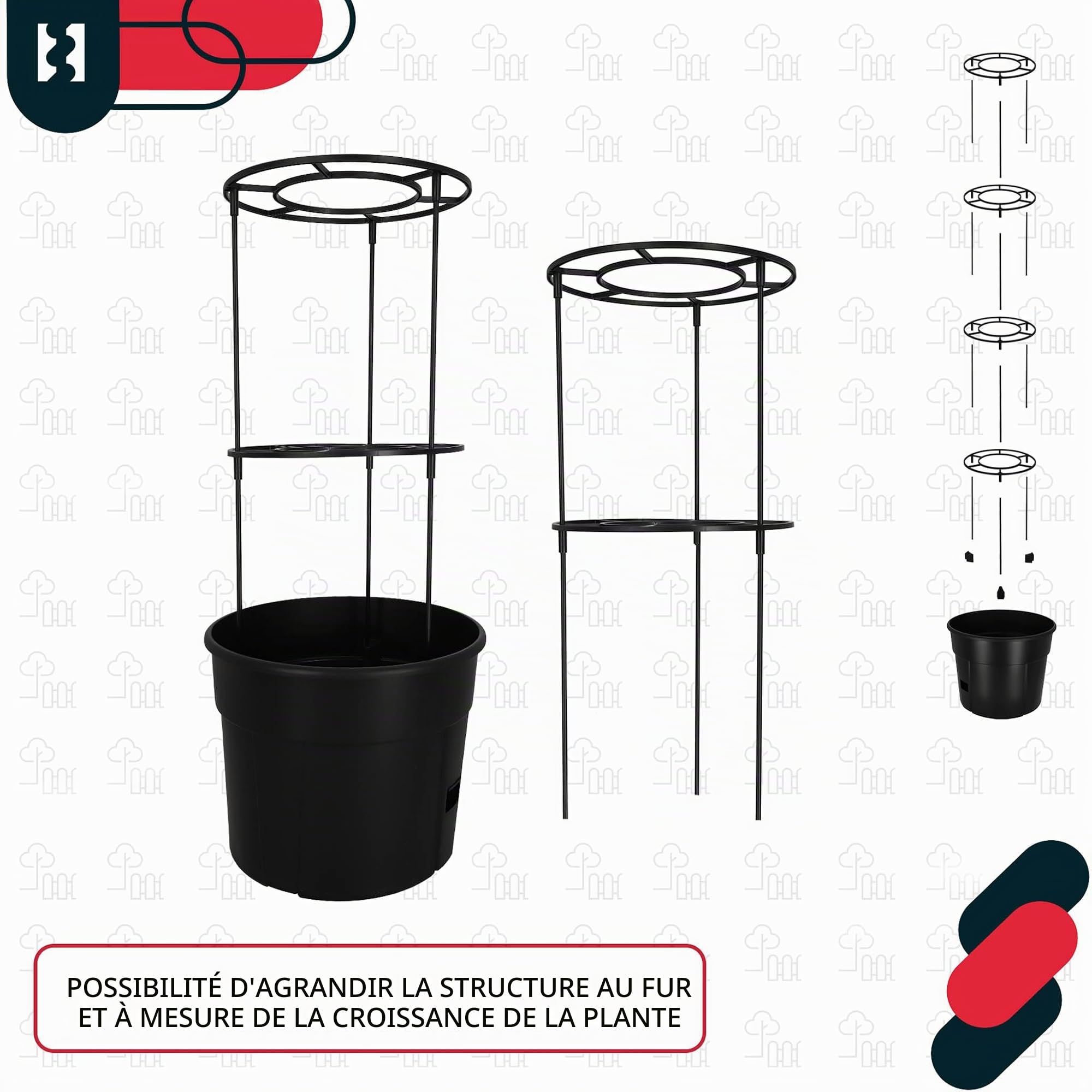 KOTARBAU® Support pour tomates grimpantes - Pots pour semis - Diamètre 35 cm H 128 cm - Pot pour plantes, noir, lot de 2